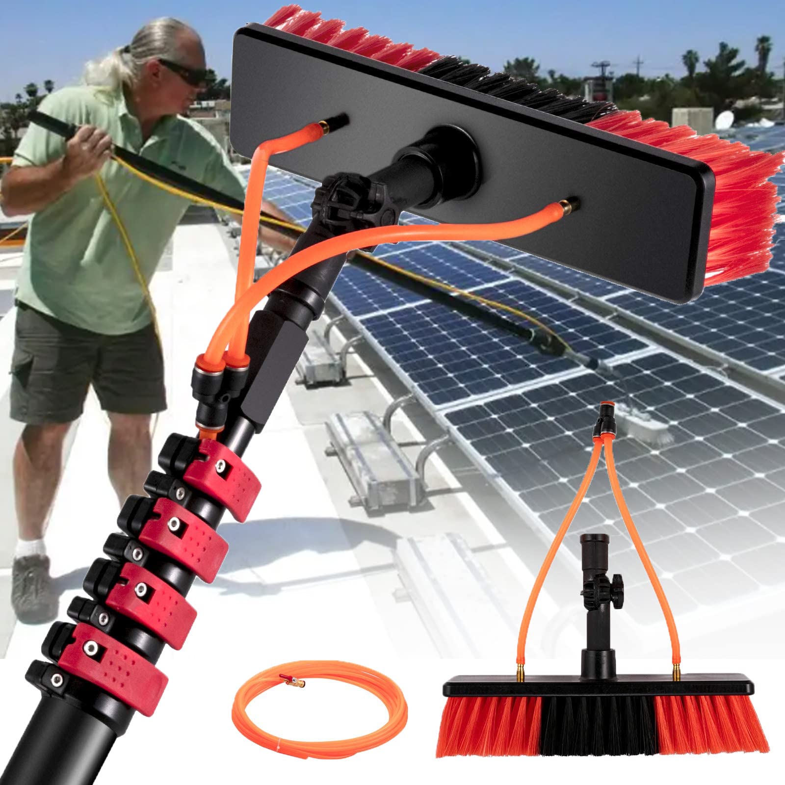 HADECOLL Water Fed Pole Kit Extension Pole, Outdoor Window Cleaner Brush Solar Panel Cleaning Tool Washing Tool Tall Window Glass Cleaning,7.2M/24Ft,5.4M/18Ft