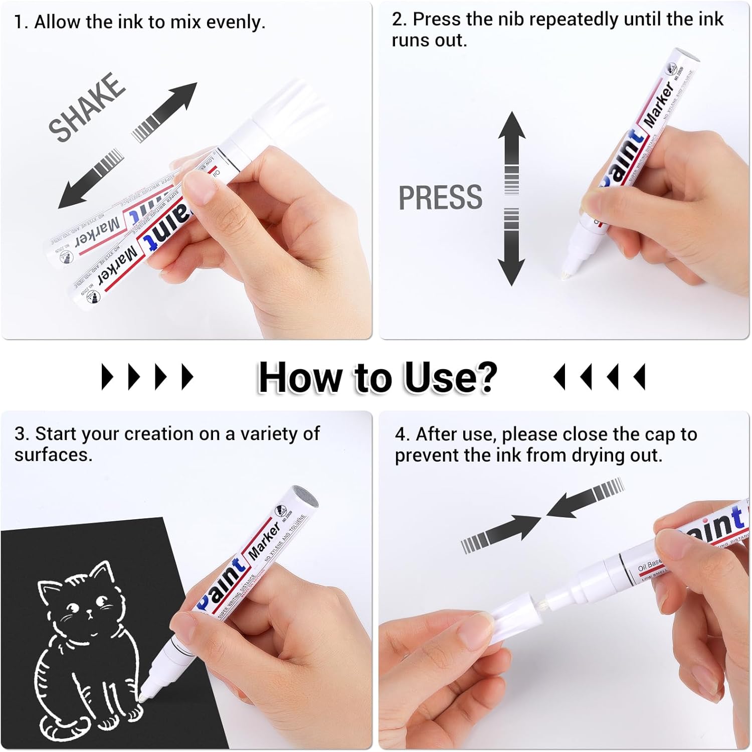 White Permanent Paint Markers White Paint Pens – 8 Packs Oil Based Markers Waterproof Quick Dry, 2-3mm Tip, Fade Resistant for Metal, Rocks, Wood, Plastic, Stone, Mugs, Canvas, Glasses, Art Craft thumbnail