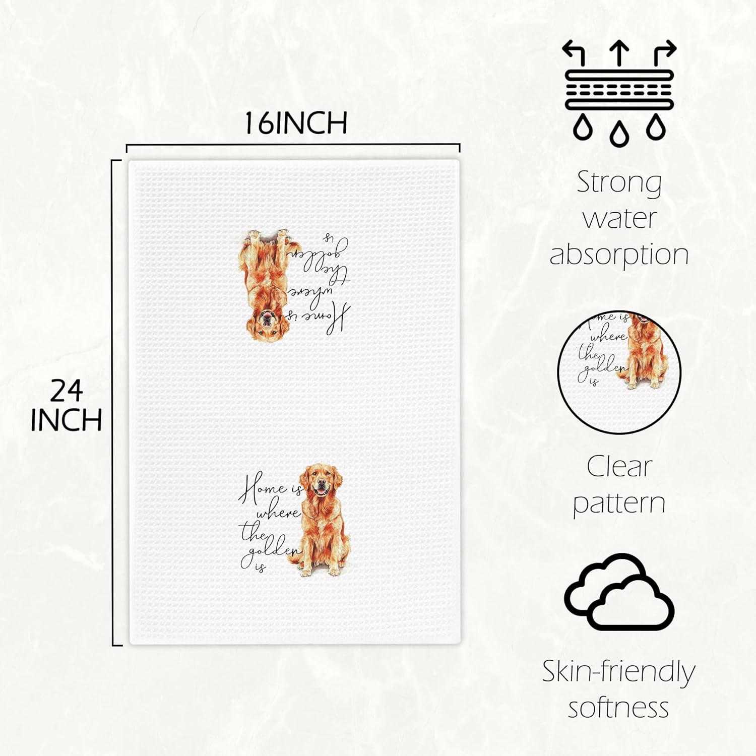Funny Golden Retriever Kitchen Towels, Golden Retriever Gifts for Women Hand Towels for Bathroom Decor, Gifts for Dog Mom Dad Lovers Dishcloths Dish Towel for Kitchen 16x24 Inches - Image 7