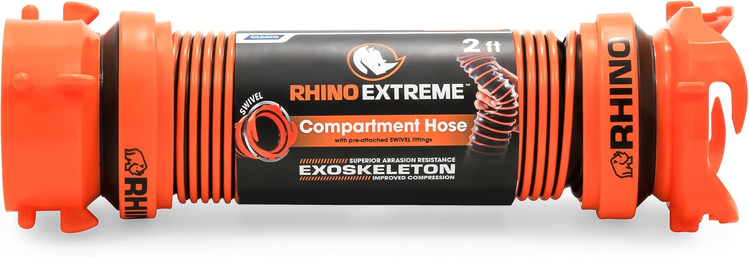 Camco RhinoEXTREME 2' RV Sewer Compartment Hose - Flexible Design for Tight Spaces - Compact to Store - Crush Resistant (39855)
