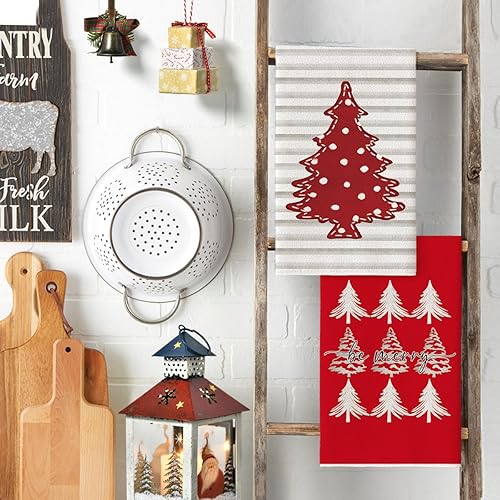 Miniatura 3 de Artoid Mode Juego de 4 toallas de cocina con diseño de árbol de Navidad rojos, 18 x 26 pulgadas, decoración de invierno, juego de 4 toallas de mano