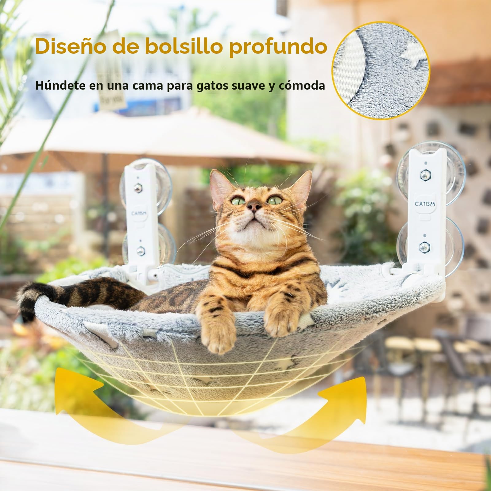 CATISM Plegable Hamaca Gato Ventana con Luminosa Estrellas y Luna, Camas para Ventanas con Ventosa Fuerte, Asiento Ventana Tumbona para Gatos, Tela Lavable, Cama Gato Ventana (50 x 36.5 cm)
