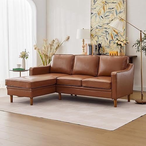 Miniatura 23 de Kingfun Sofá de piel sintética de 80 pulgadas, sofá de 3 plazas, sofás modernos de mediados de siglo con patas de madera maciza para sala de estar y