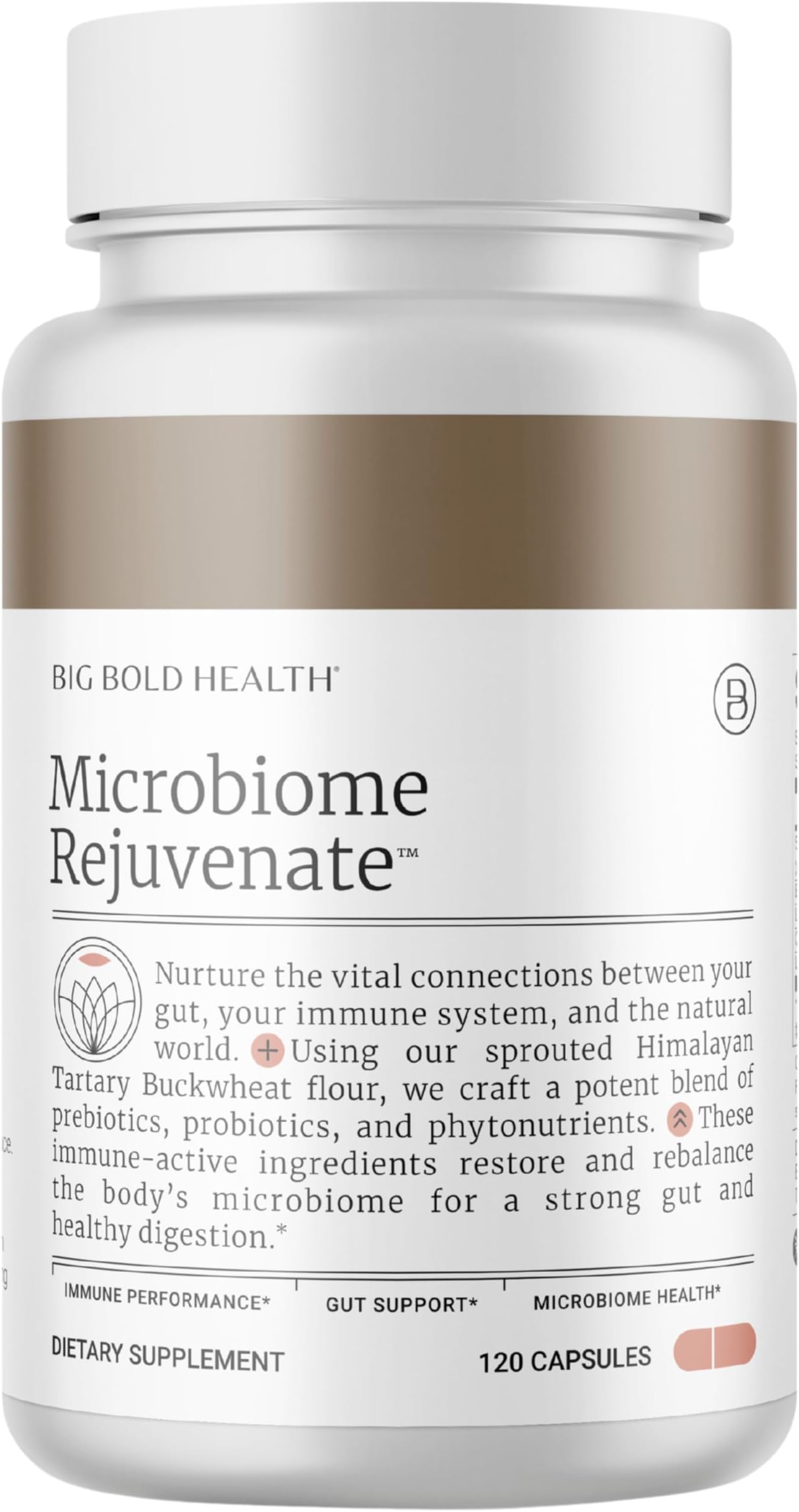 BIG BOLD HEALTH Microbiome Rejuvenate Prebiotic + Probiotic Supplement for Gut Health & Immune Support - with Himalayan Tartary Buckwheat - Gluten-Free (120 Count (Pack of 1))