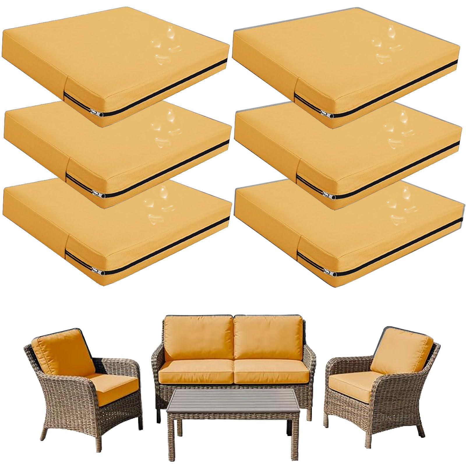 Replacement Outdoor Cushion Covers Waterproof, 65x65 60x60 50x50cm set of 6/4/2/1 Garden Sofa Seat Cushion Slipcover With Zipper for Chairs, Patio and Rattan furniture(Color14,55x45x10cm (6pcs))