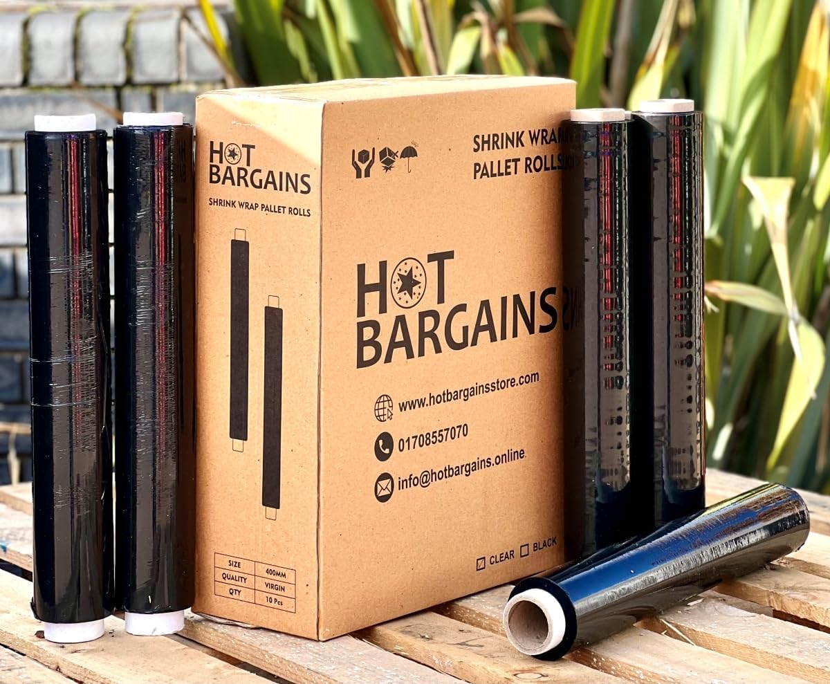 Hot Bargains Black 2 X Pallet Wrap 400Mm X 250M, 25 Microns Strength Pallet Wrapping Film Pack Of 2