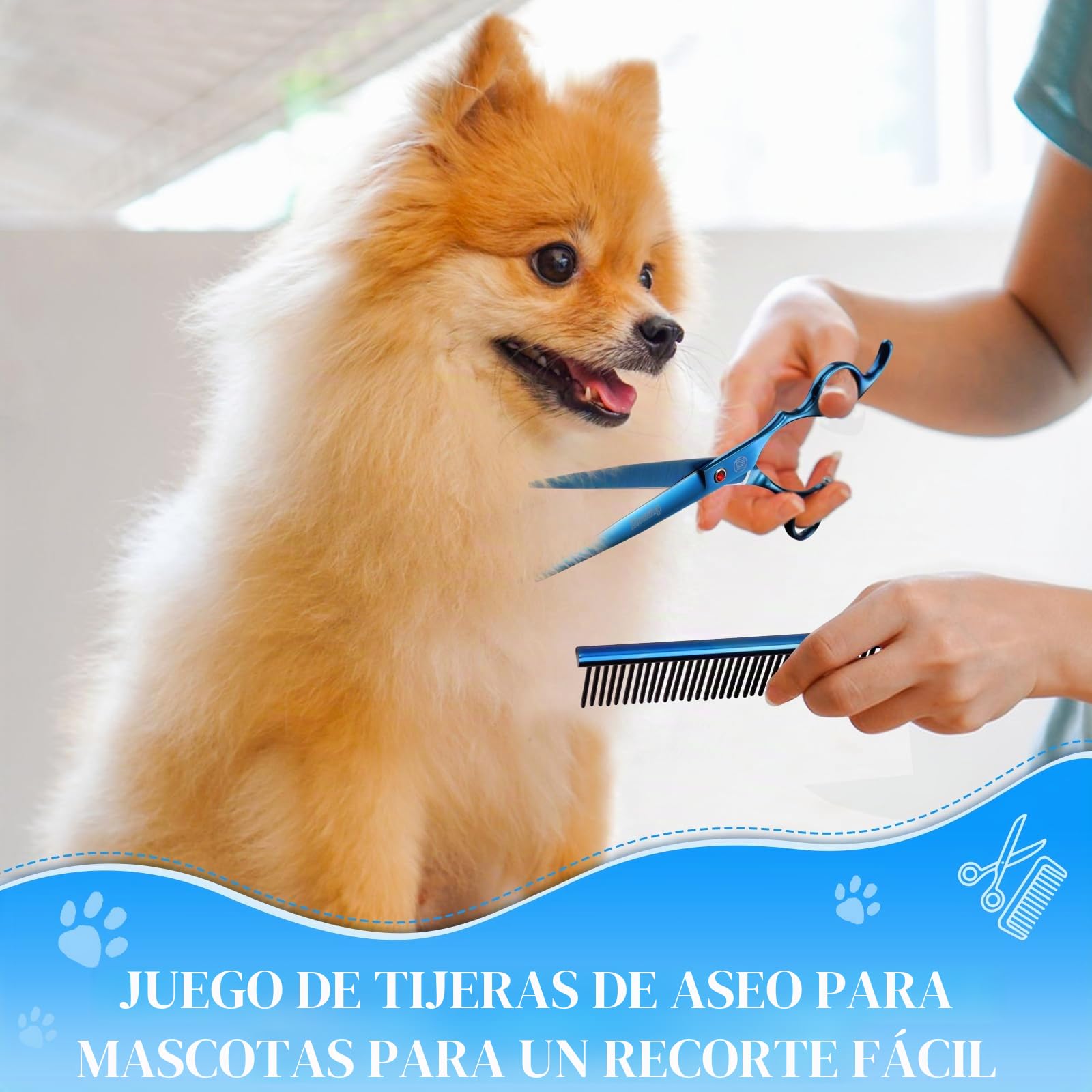 Juego de tijeras profesionales de aseo para perros y mascotas,18 cm/20 cm, tijeras curvadas para aseo de perros, tijeras de entresacar, con peine de aseo, tijeras de corte en bloque