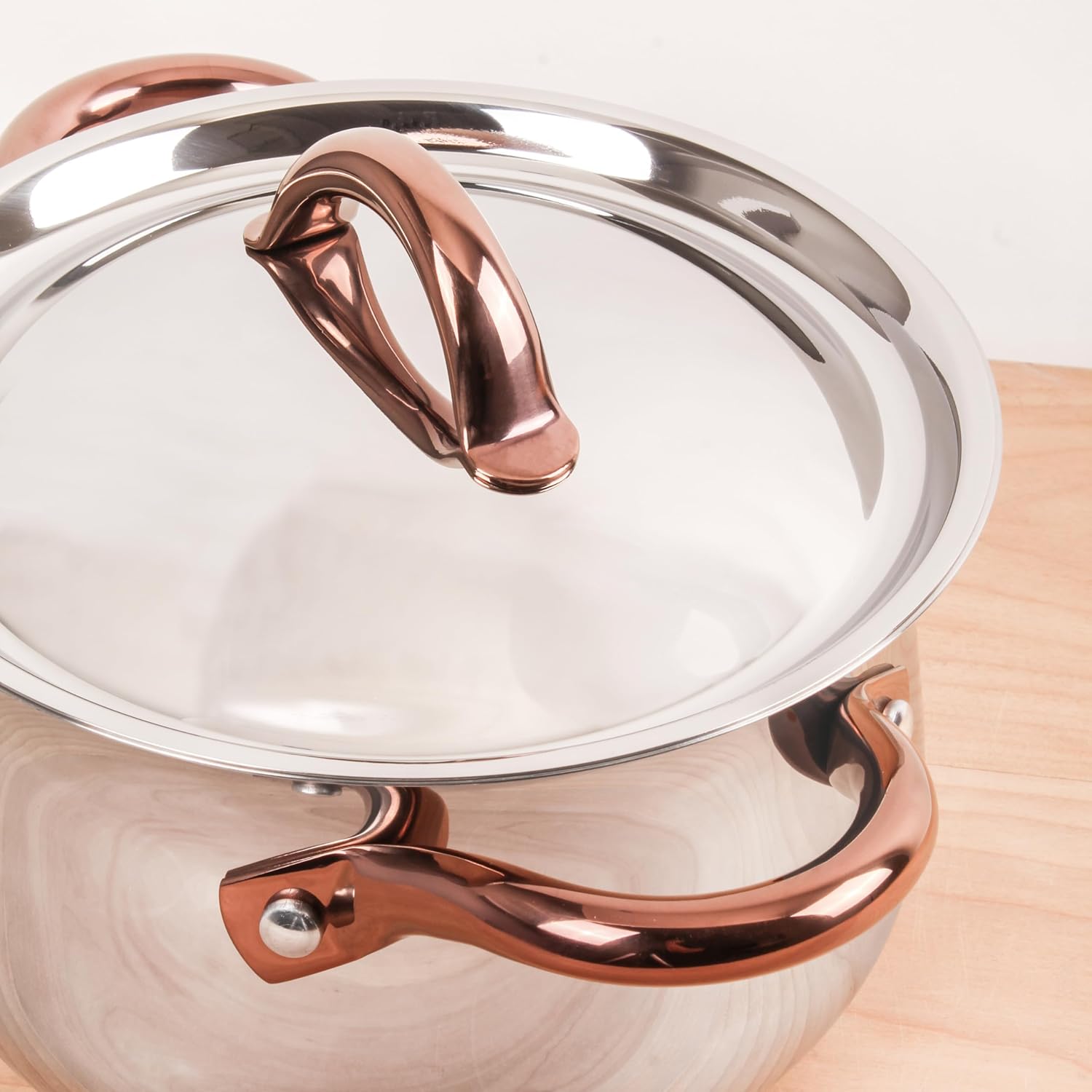 BergHOFF Ouro Gold 18/10 Stainless Steel 8" Stockpot 4.8 Qt. with Stainless SteelLid, Rose Gold Handle, PFOA-free, Induction Cooktop, Fast, Even Heat