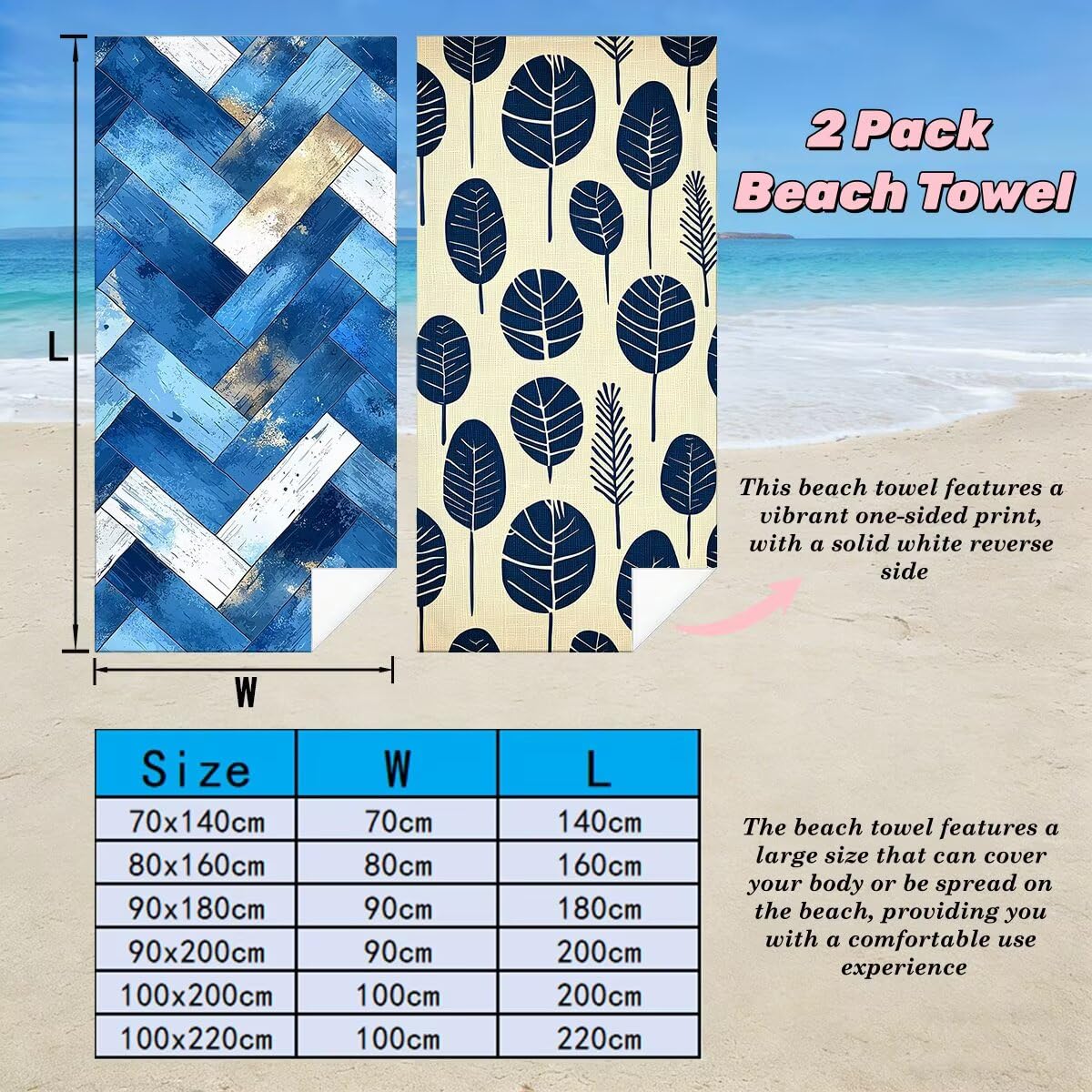 Toalla Playa 100x220 cm, Toalla Gimnasio Microfibra Secado Rapido, Juego de 2 Antiarena Toallas de Playa, Ligera Compacta Toallas Microfibra Grande para Viaje, Regalo Hombre Regalo Mujer (Retro) -5043
