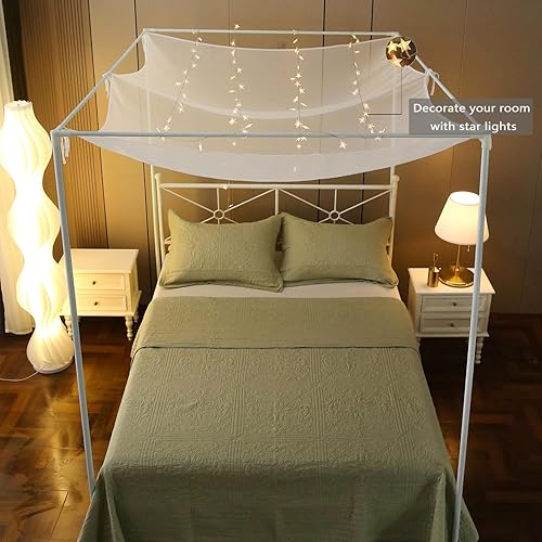 Miniatura 3 de WANFASO Cortinas de cama con toldo para la parte superior de la cama, toldo de cama transparente de princesa blanca, cenefa de bufanda de cama para