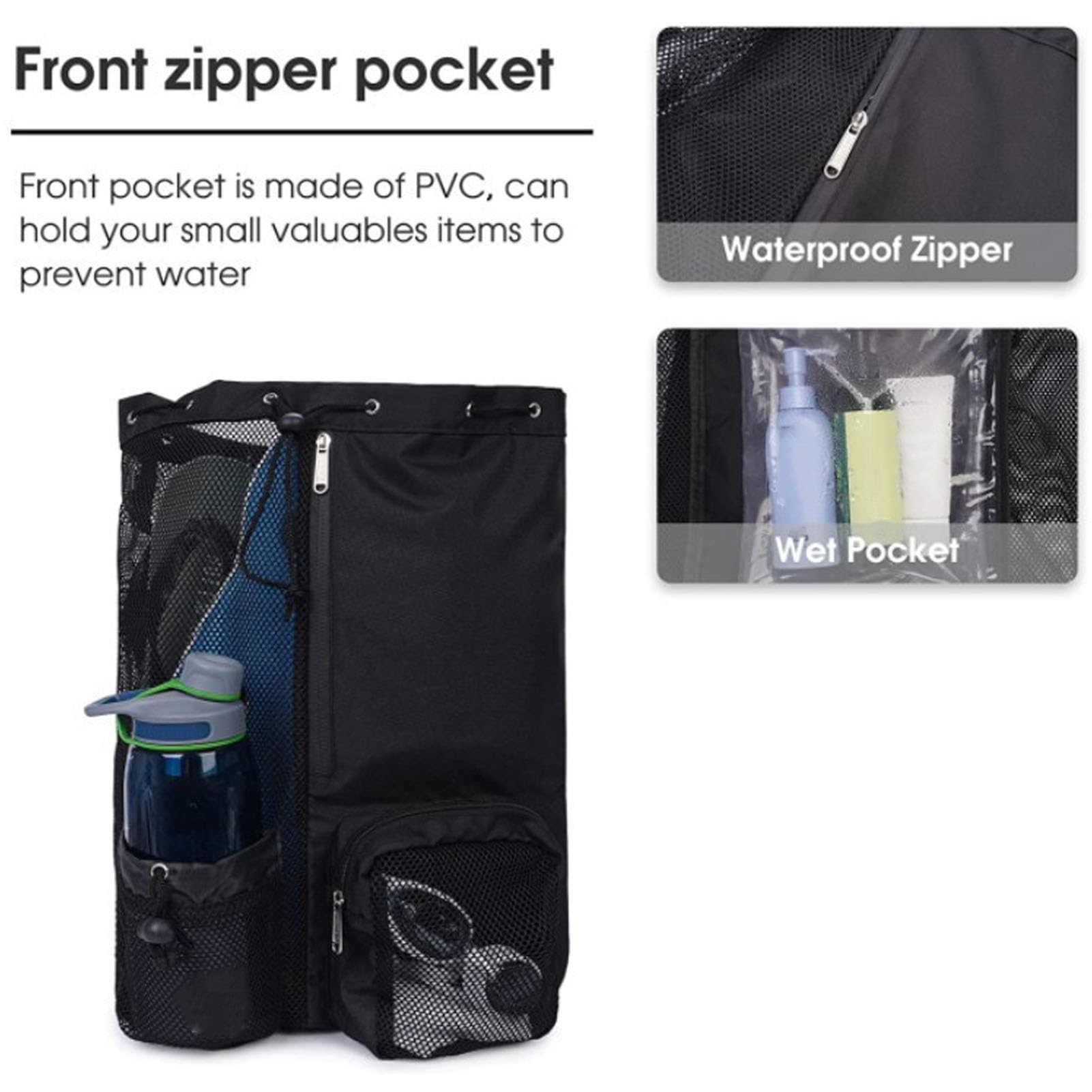 Borsa da nuoto in rete con coulisse e tasca per acqua asciutta Zaino per sport acquatici di grande capacità per nuoto, surf, viaggi, vacanze in spiaggia, attività