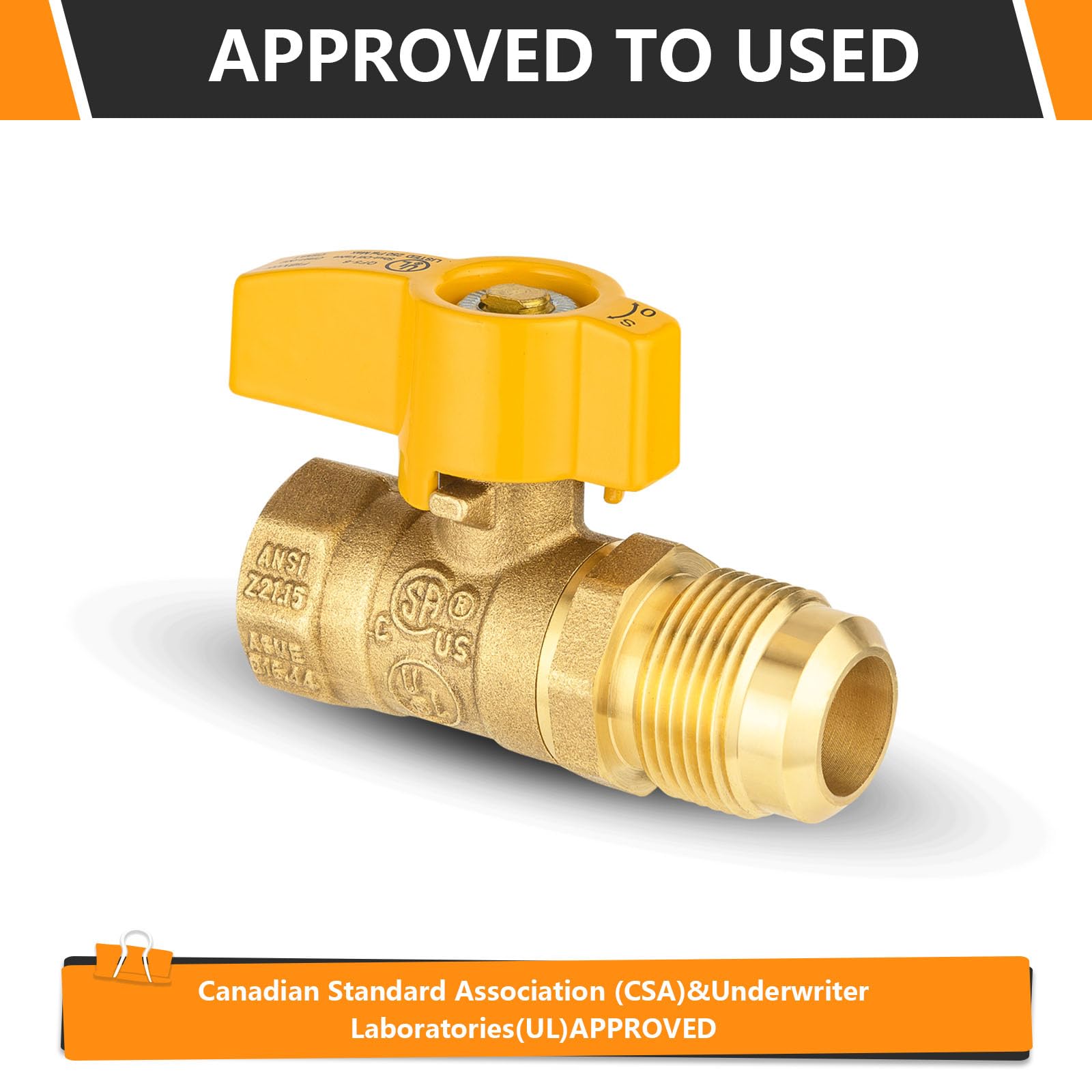 5PC HeSun 0.5" FIP x 0.5" OD connessione diritta valvola a sfera del gas | Valvola a sfera di arresto del gas d'ottone di 1/4 di giro, giallo (VALVE231-5)