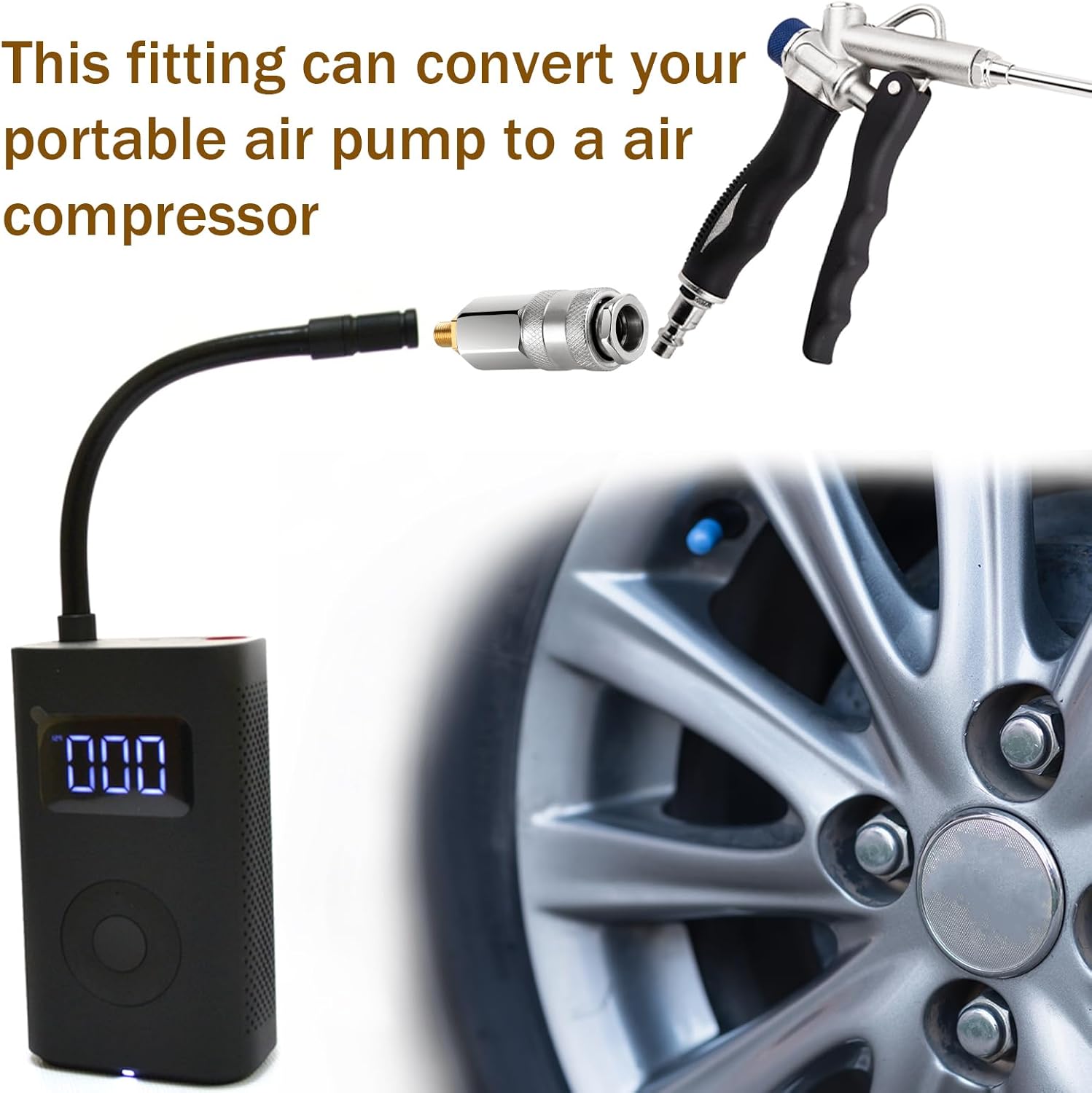 Air Pump Adapter Portable Tire Inflator Electric Air Compressor Adapter Gold Quick Connector Coupler for Air Blow Tool Air Compressor Air Wrench Sander Covert Your Air Pump to Pneumatic Tools