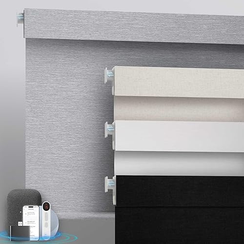 Motorized Blinds with Remote, No Drill No Tools Automatic Roller Shades, Blackout Smart Blinds for Indoor Windows, Light-Filtering Electric Blind, Rechargeable, Customized Size Color