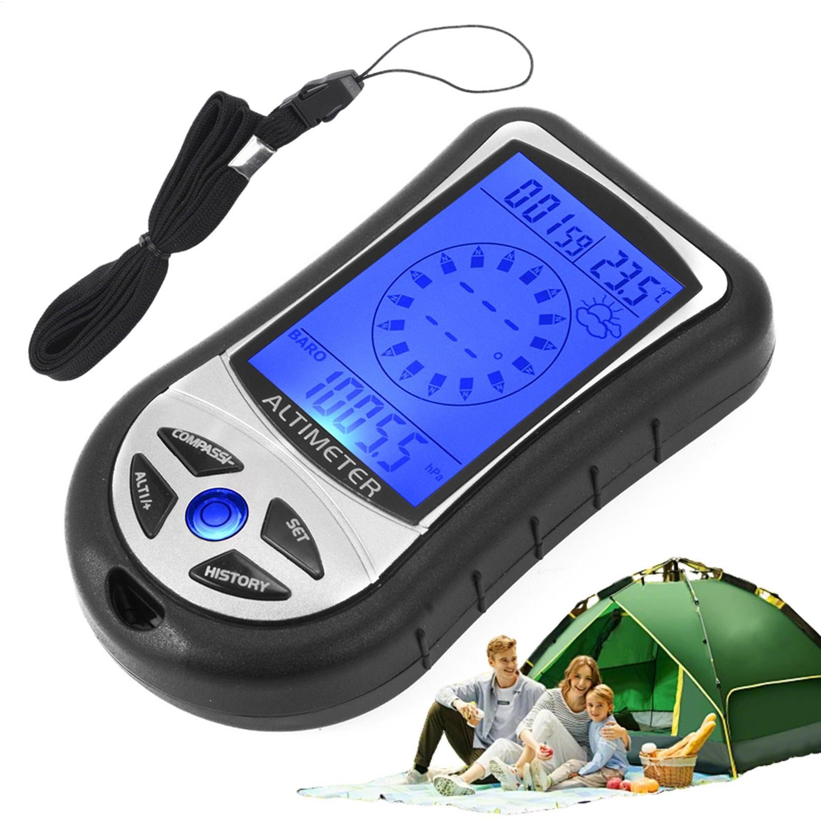 Höhenmesser - Digitaler Höhenmesser - Tragbares Multifunktions-Barometer, Temperaturkalibrierer | Tragbares Gerät mit Hintergrundbeleuchtung, Vorhersage und Uhr