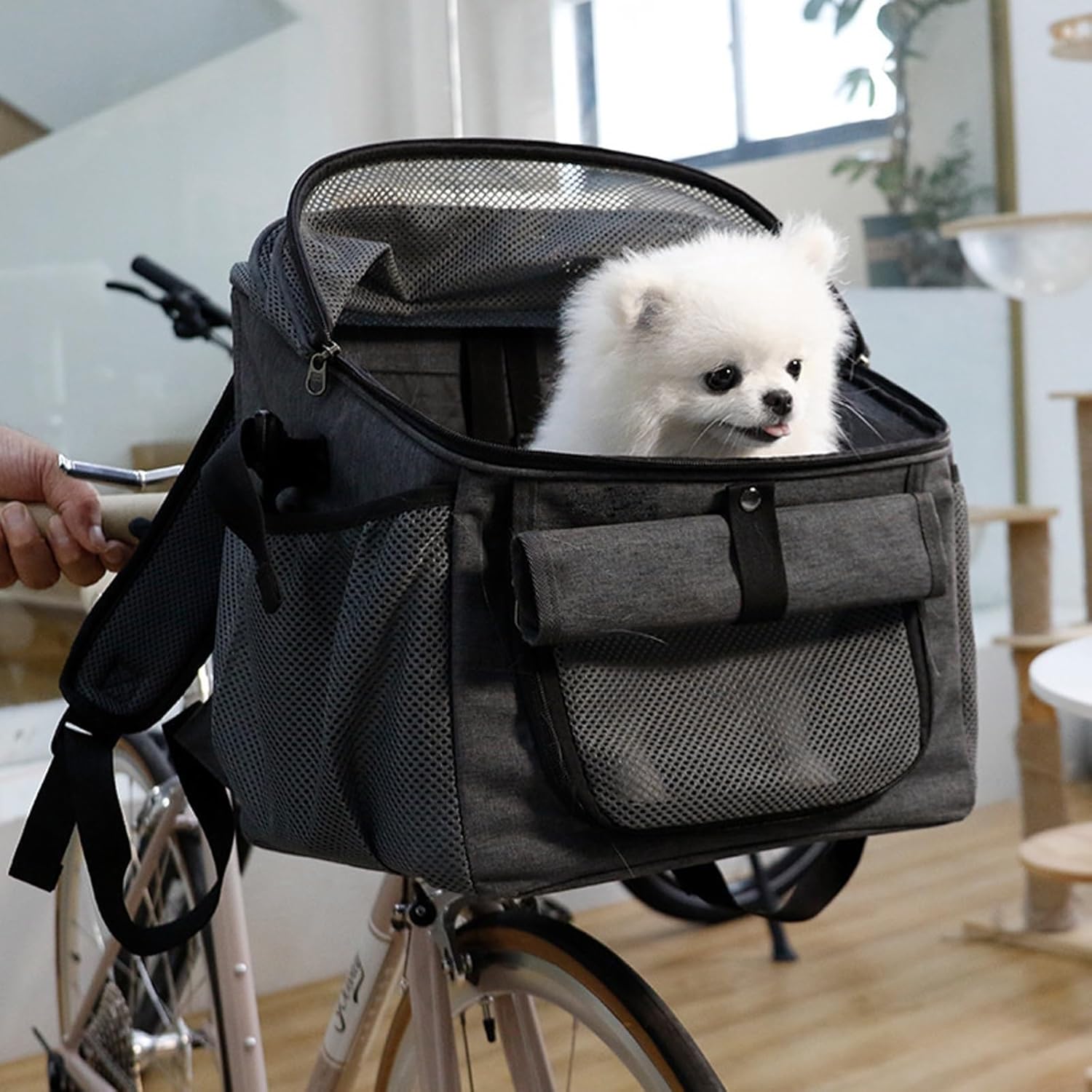 Pet Bicycle Basket with Handlebar Adapter, Dog Bike Basket, Breathable Portable Removable Dog Bike Bag, for Pets, Picnics, Camping and Outdoor - Maximum Load Capacity 5kg