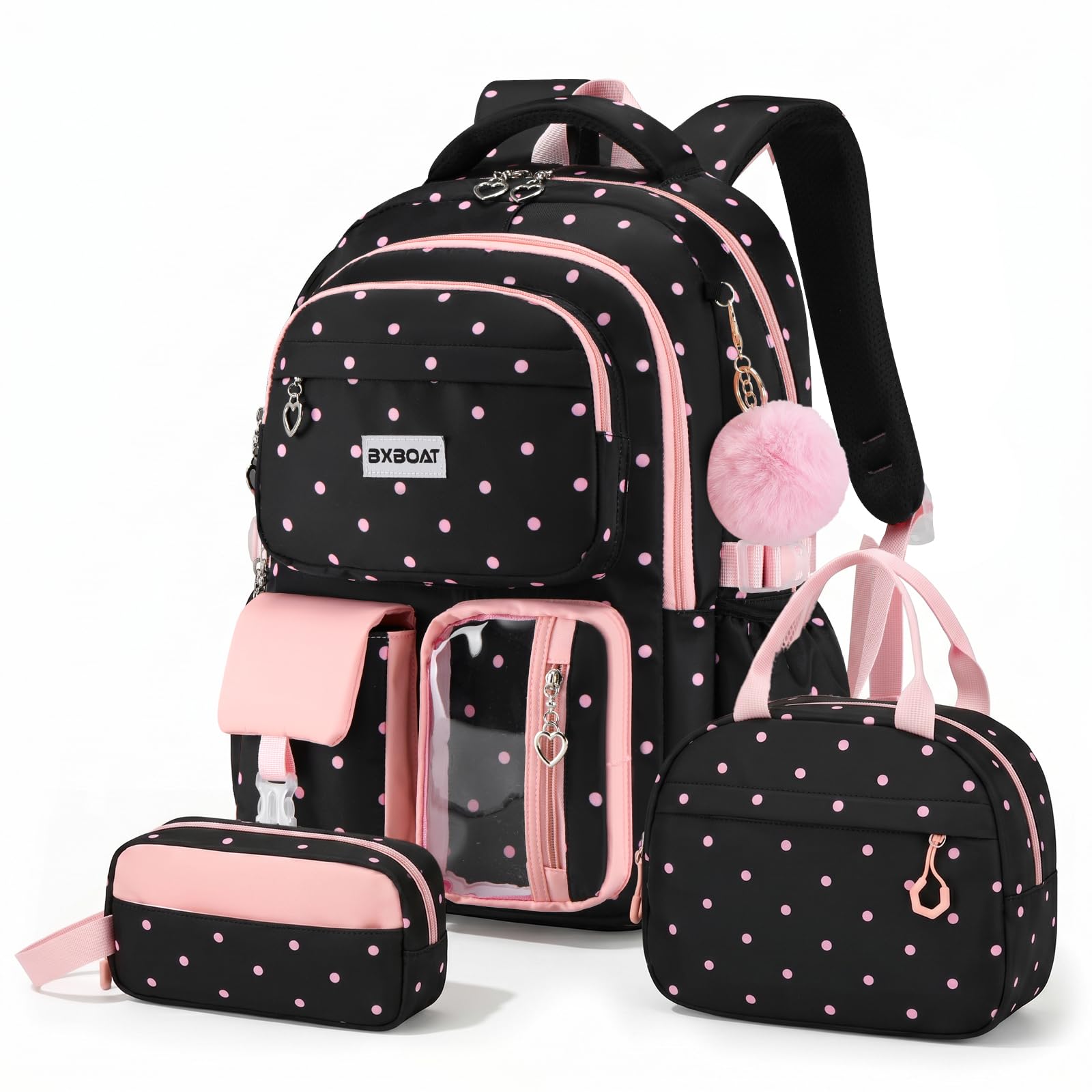Amythe Mochila Escolar Niña 6-12 Años, 3 PIEZAS con Fiambrera y Estuche, Mochila Grande Impermeable y Antirrobo para Adolescentes con Tiras Reflectantes, Rosa