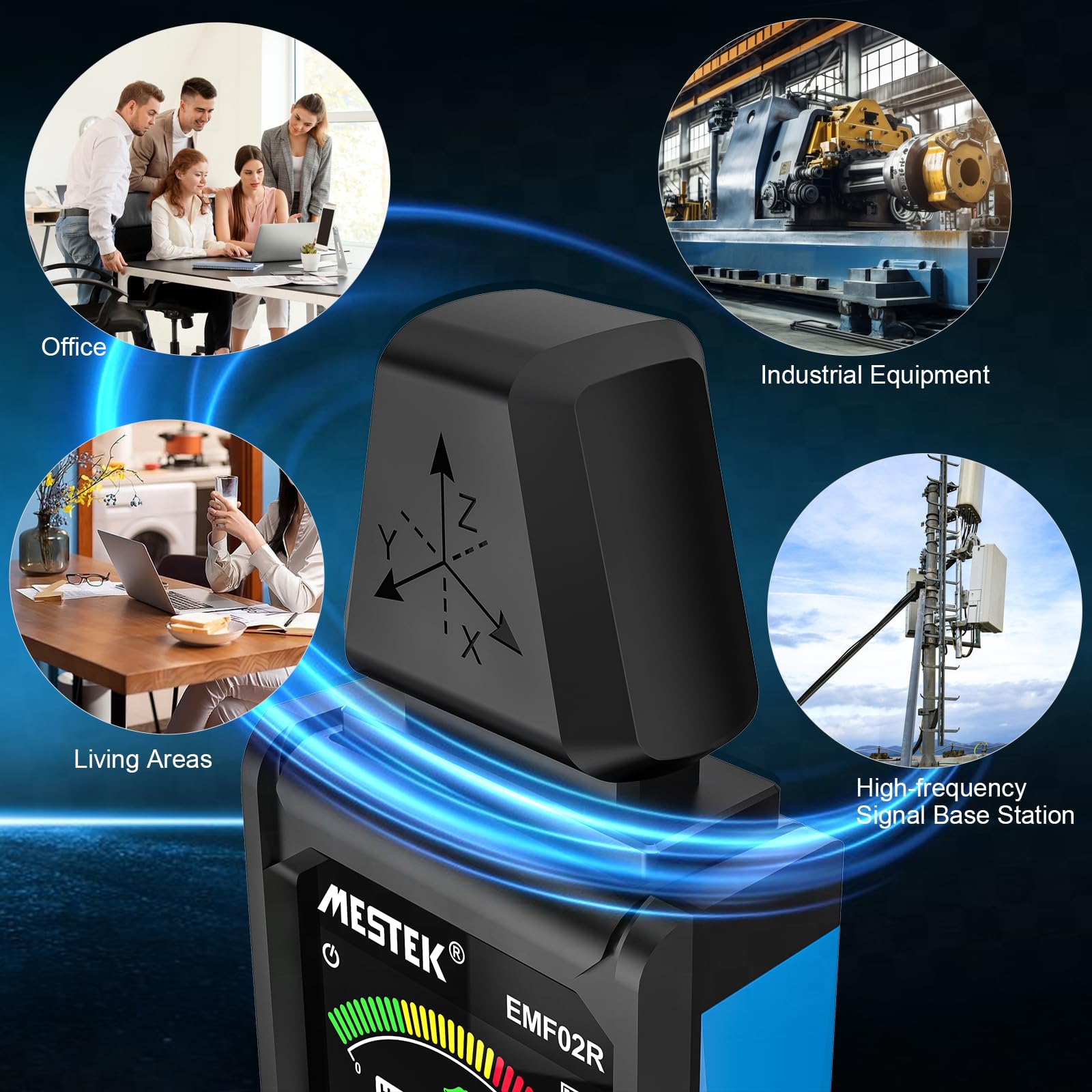 EMF Messgerät MESTEK 5-in-1 EF/MF/Radio-Frequenz EMF Meter, Elektromagnetische Felder Hochfrequenzfeld Strahlung Messgerät, mit Digitaler LCD Wiederaufladbarer für Zuhause, Büro und Outdoor