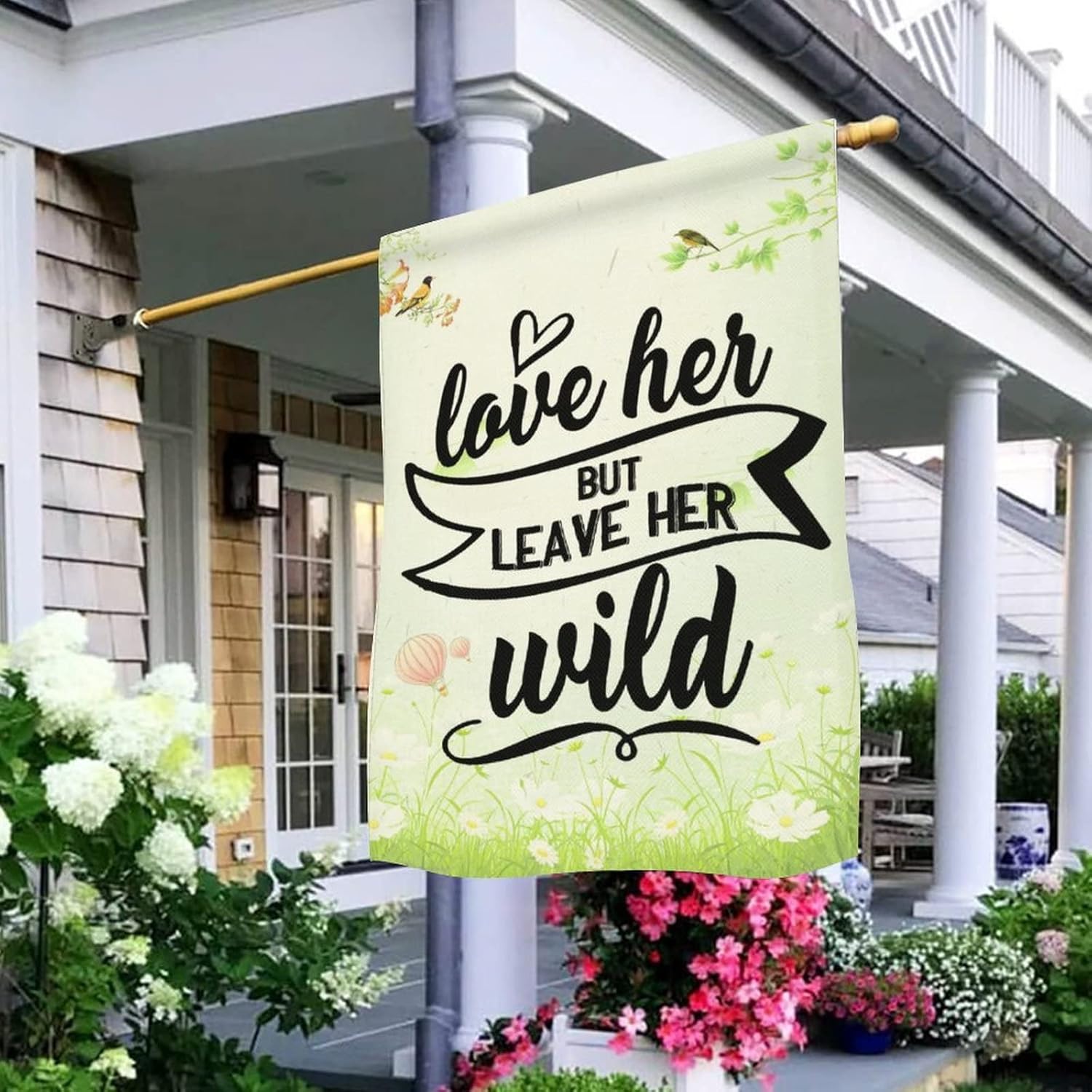 Rustic Farmhouse Garden Flag 28×40 Inch Double Sided Love Her But Leave Her Wild Welcome Flag for Outside Yard Decorations Seasonal Banners