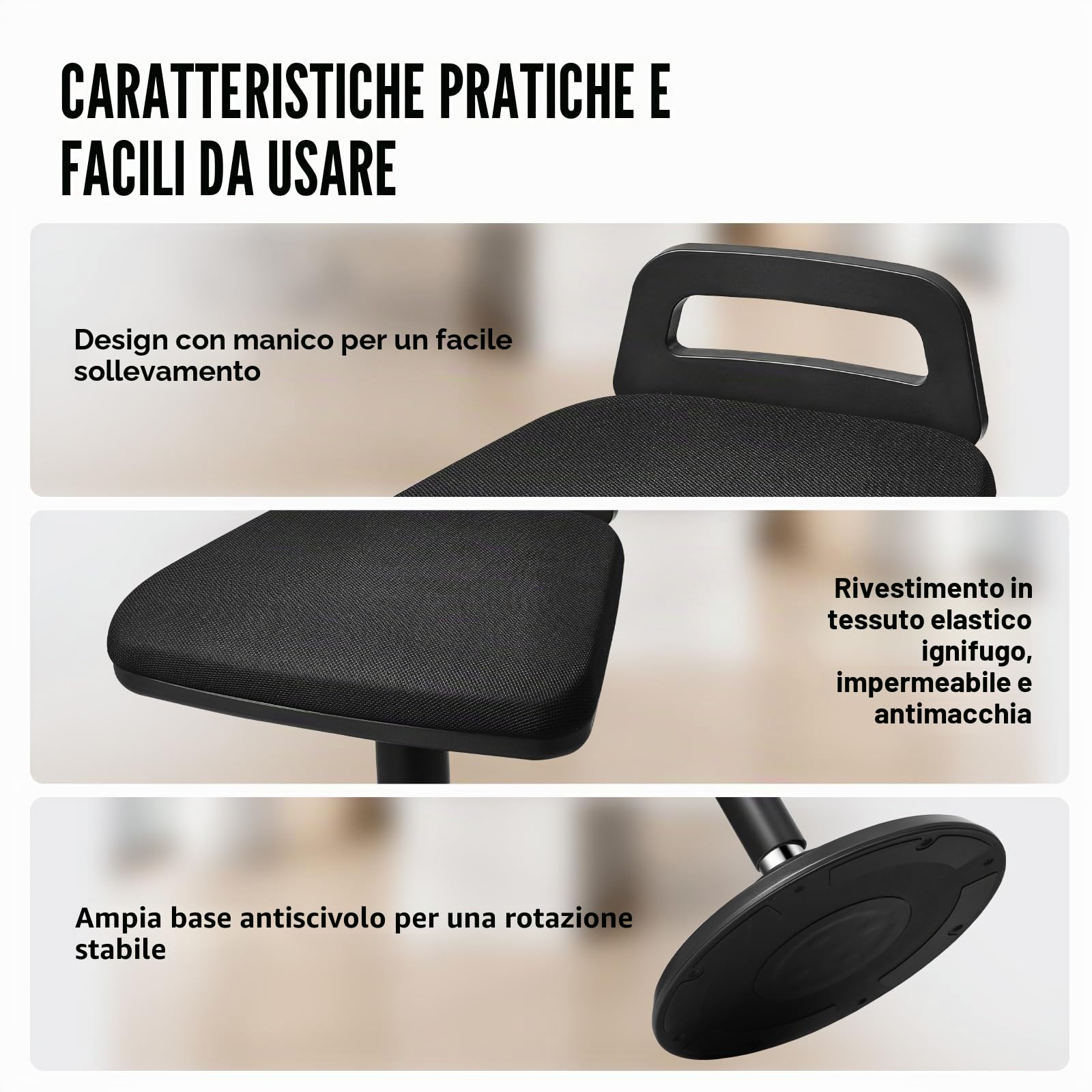 VEVOR Sgabello da Seduta Attiva con Maniglia, Sedia Attiva Carico max. 120kg Altezza Regolabile 62,5-87,5 cm Realizzata in Tessuto Elastico Schiuma, Sgabello Seduta Attiva per Scuole, Ufficio, Casa