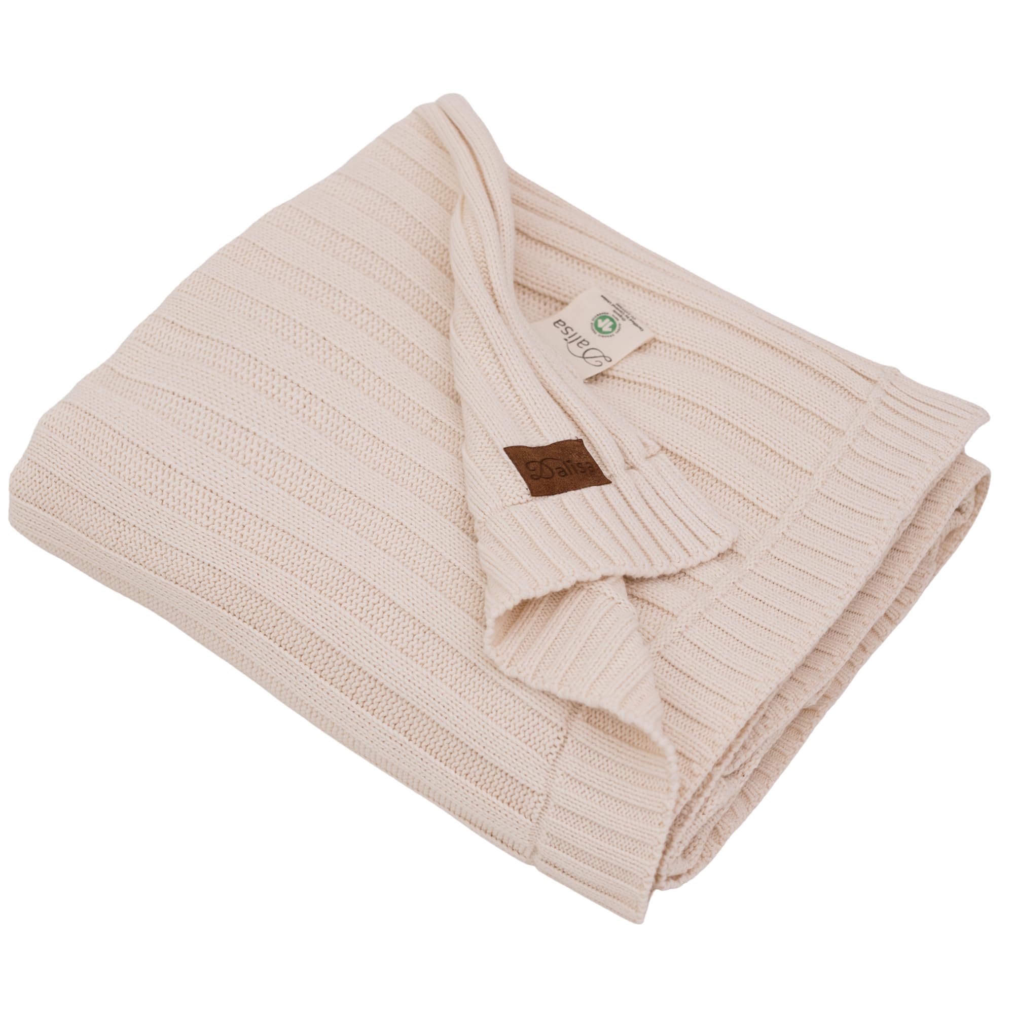 Dalisa Earth Ivory Denise Organic Turkish Cotton Throw Blanket 203 X 228 Cm, – Gots Certified, Soft Knit For Sofa & Bed, Boho Vintage Design, Machine Washable