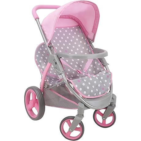 Pink & Grey Toy Double Stroller for Dolls: Perfect for Pretend Play!