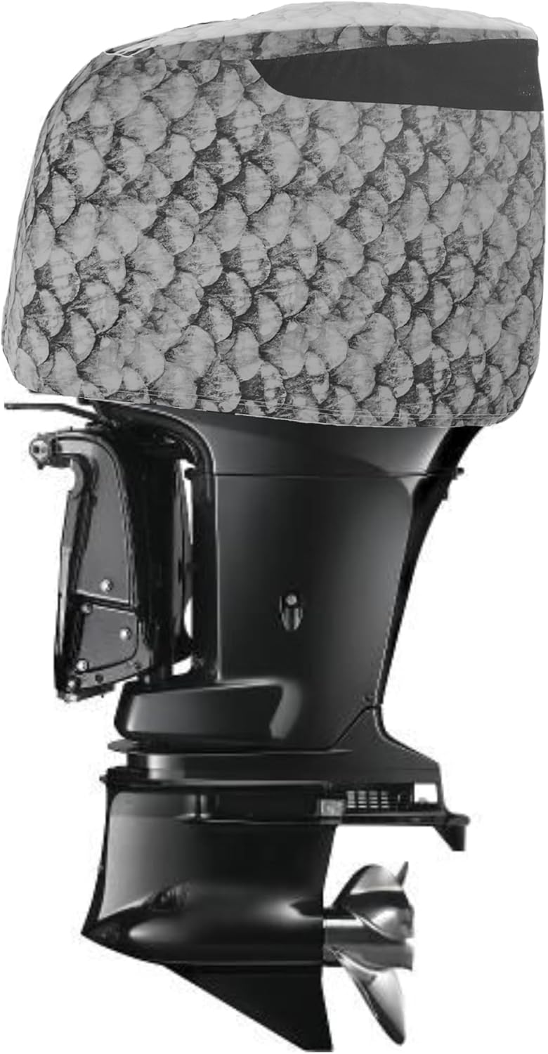 Grey Fish Scales Outboard Motor Cover Fits and Compatible with MERC 225-400R HP 6-Cylinder Supercharged | Made in USA to Stay on While You Run! | 101C