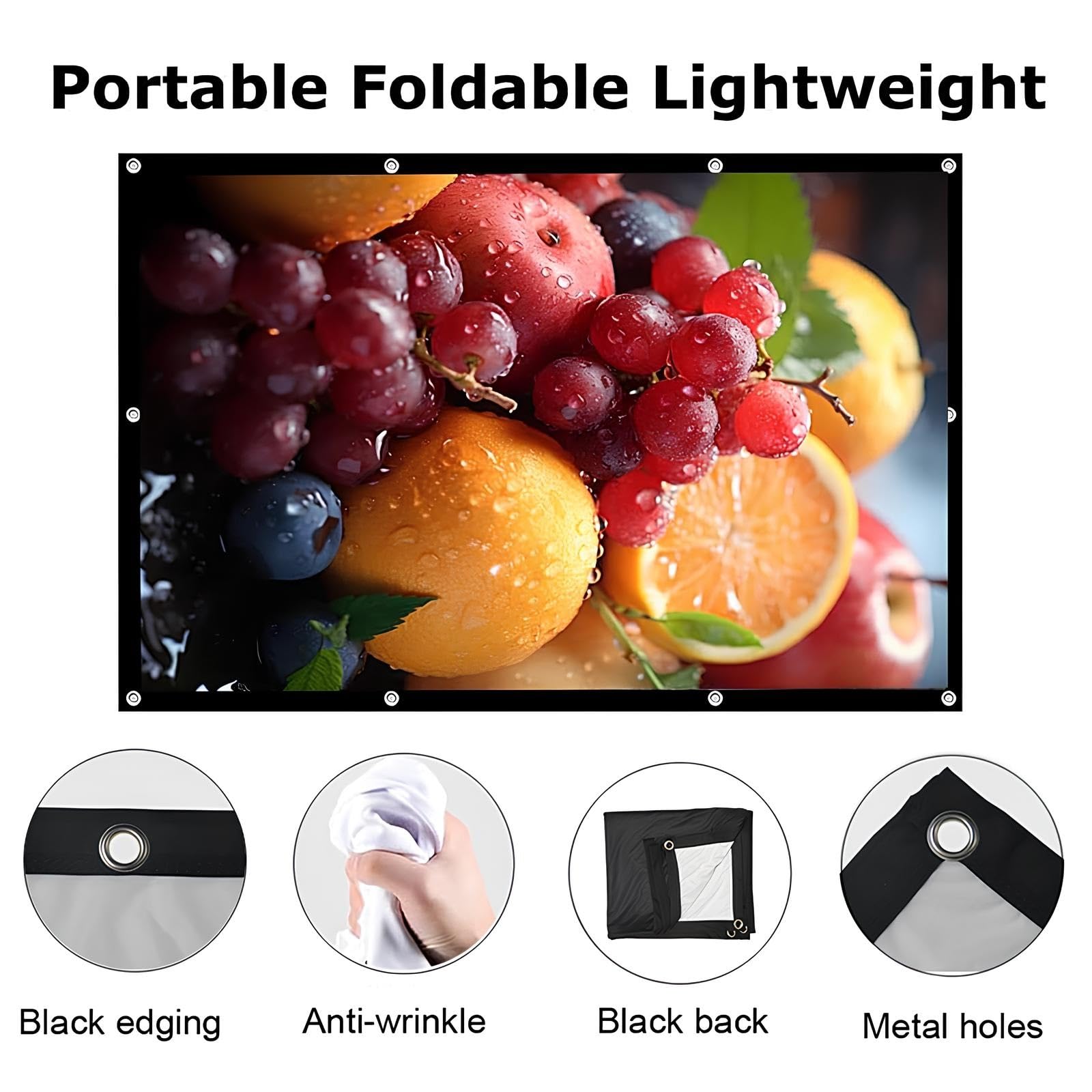 16:9 4K Full HD Schermo per Proiettore 60-150 Pollici per Esterni Interno Home theater, Telo Proiettore Portatile, Anti Rughe Pieghevole(120inch (16:9))