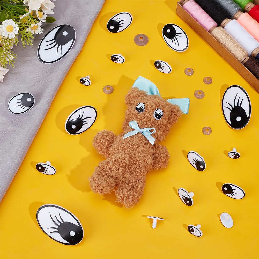 PH PandaHall 160セット 漫画 偽の目 黒 楕円形 クラフトアイ キュート 動物 安全 目 7サイズ プラスチック か