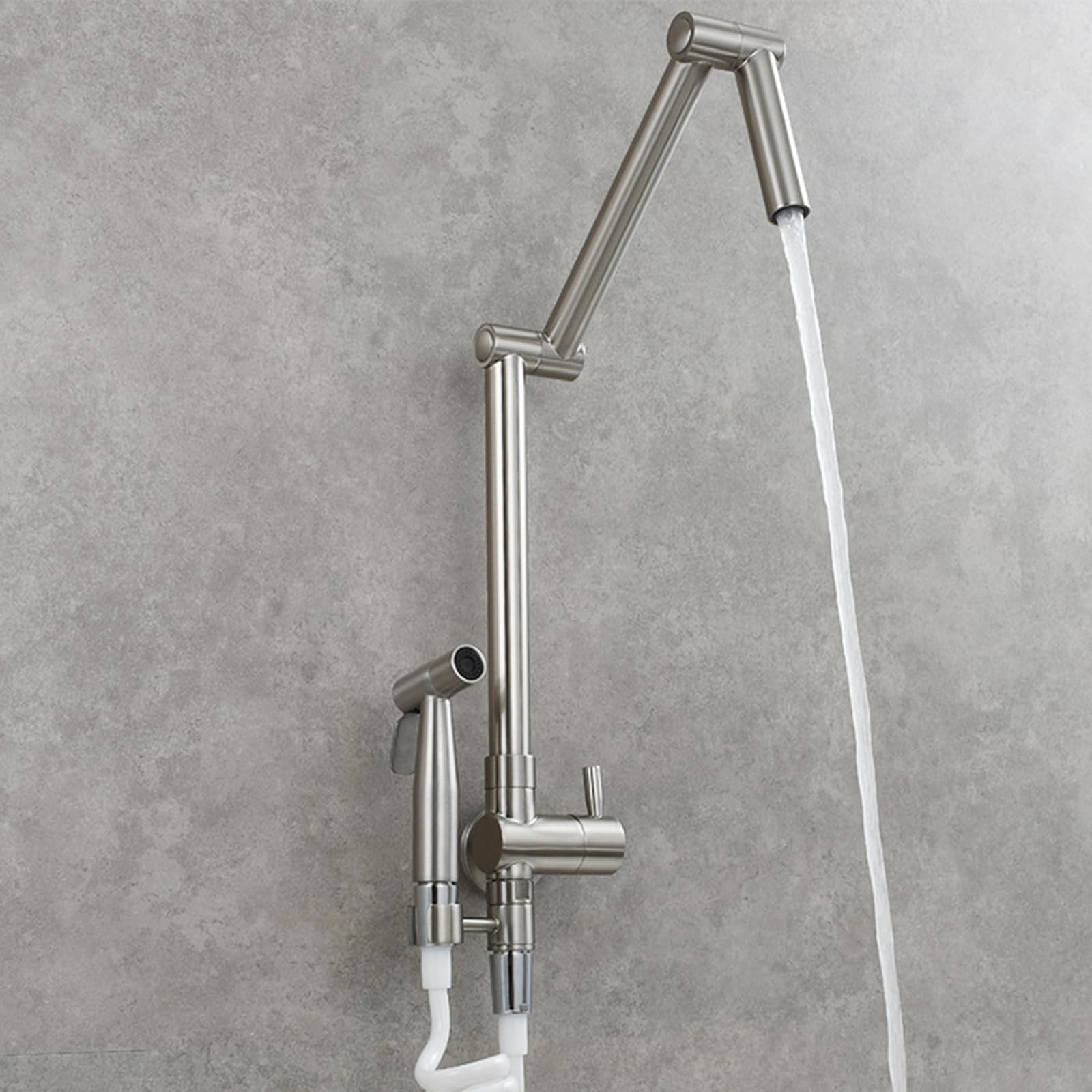 ZYCHSJXA Wall Mounted Kitchen Tap, Cold Water Tap with Spray Gun Folding Swivel Brass Sink
