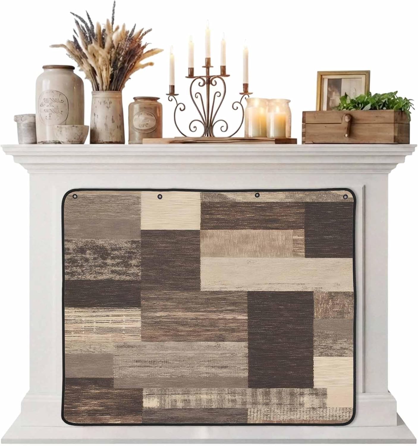 Magnetic Fireplace Cover Rustic Brown Wood Plank Fireplace Screen Decorative Farmhouse Collage Block Insulation Fireplace Blocker Save Energy Fireplace Draft Stopper Covers for Living Room 39x32 Inch