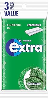 Extra Spearmint, Sugar Free Chewing Gum, 3 Packets With 14 Pieces