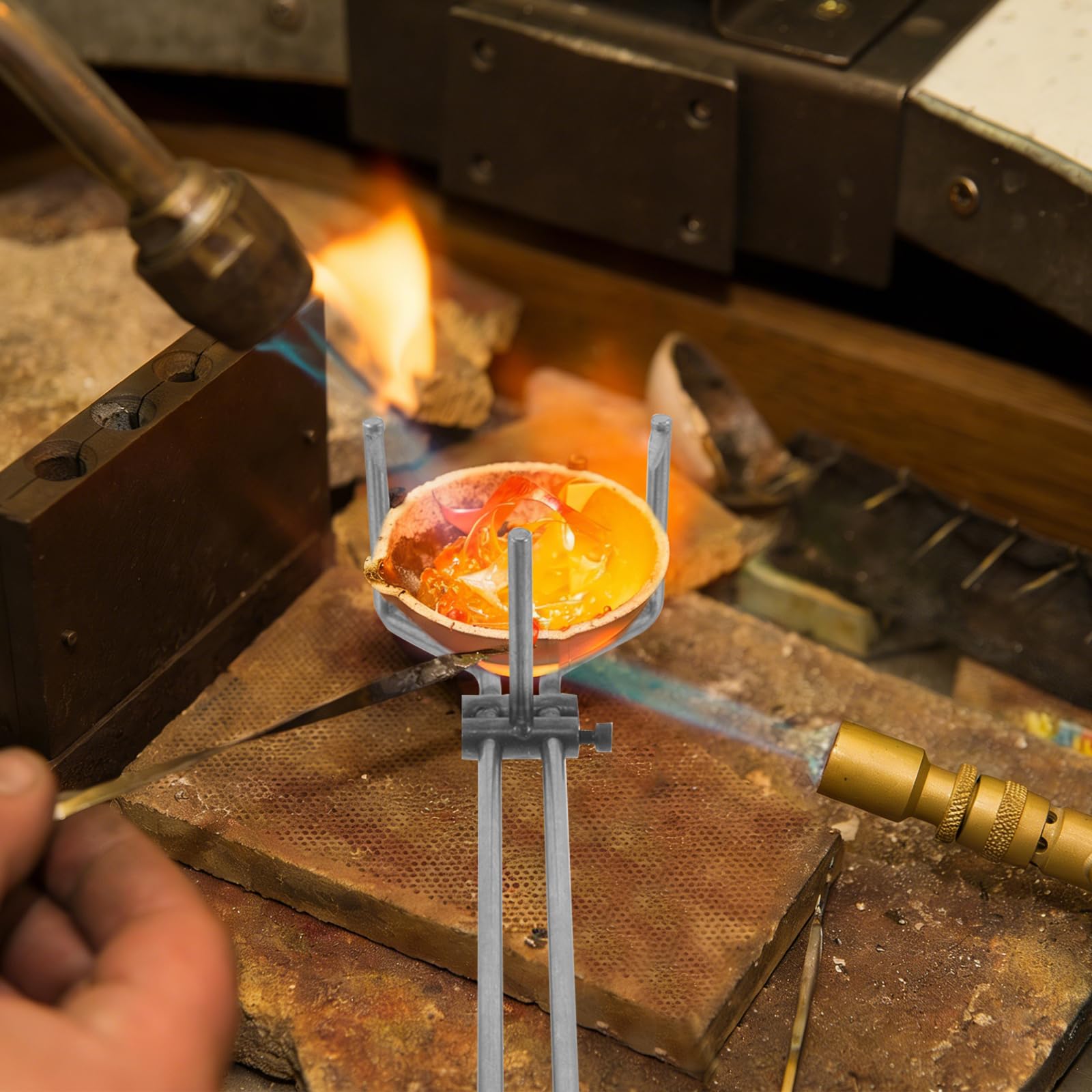 ORFOFE Pinzas de Crisol de Acero al Carbono para Hornos de Fusión, Mango Ergonómico para Manipulación Segura de Crisoles en Laboratorio
