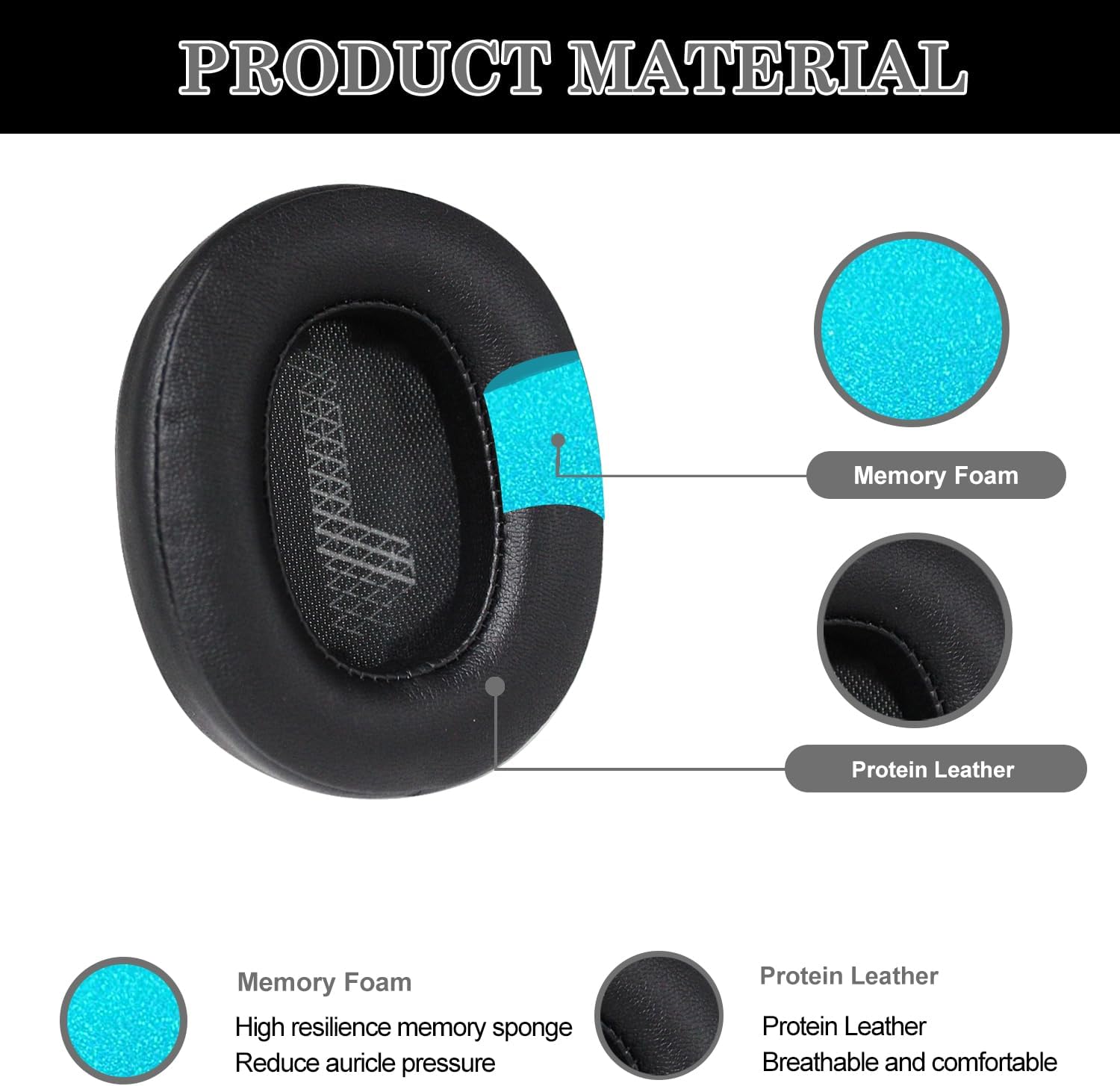 Aiivioll Live 500 BT Ear Pads Replacement for JBL Live 500BT/Live 500 BT Around-Ear Wireless Headphones, Earpads Made of Soft Protein Leather, Noise Isolating Foam (Black)