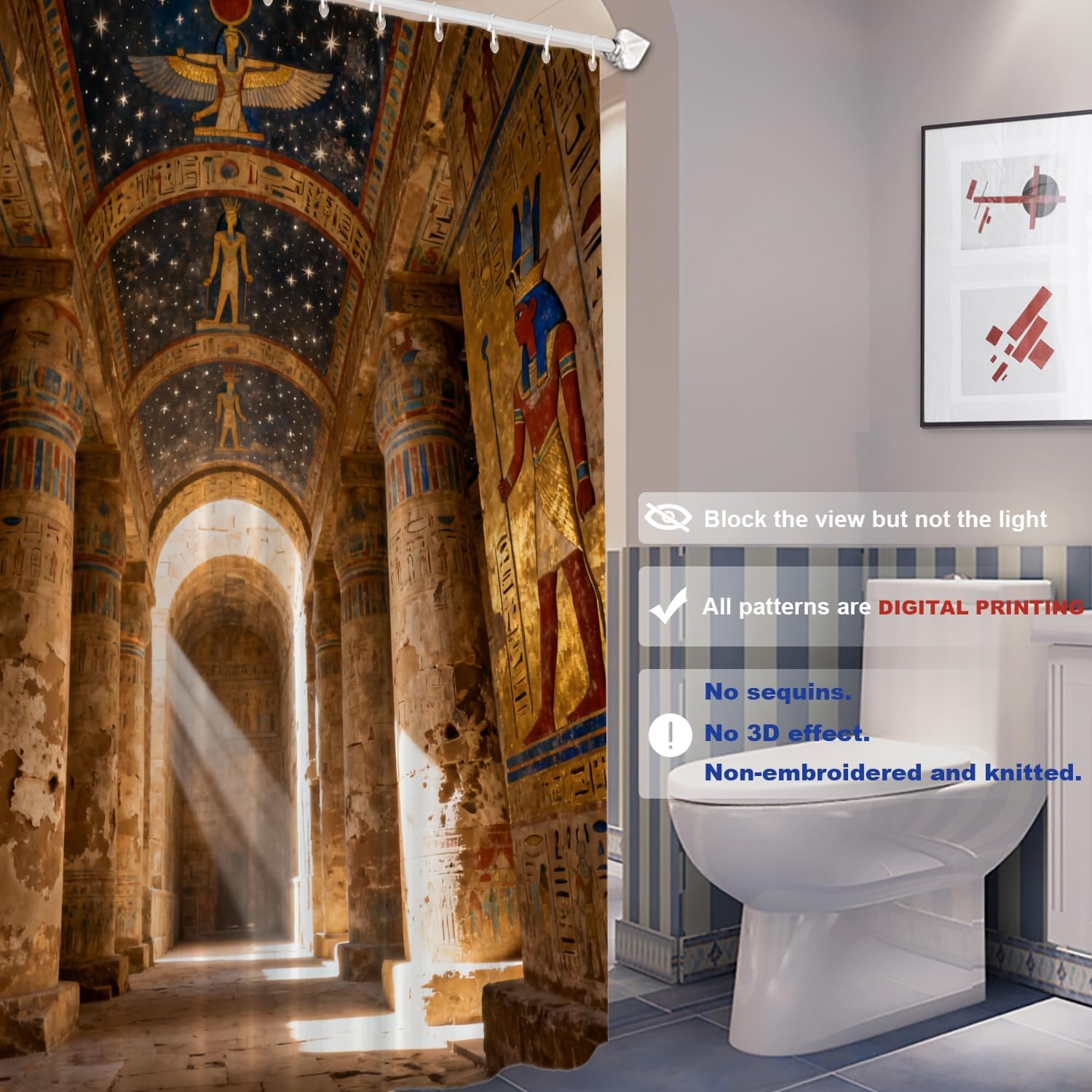 Batmerry Beige Ancient Egyptian Decor Shower Curtain, Bathroom Decor Polyester Fiber Plastic Rings Quick-Drying Waterproof for Bathtubs/Bathroom, 72x72 inches