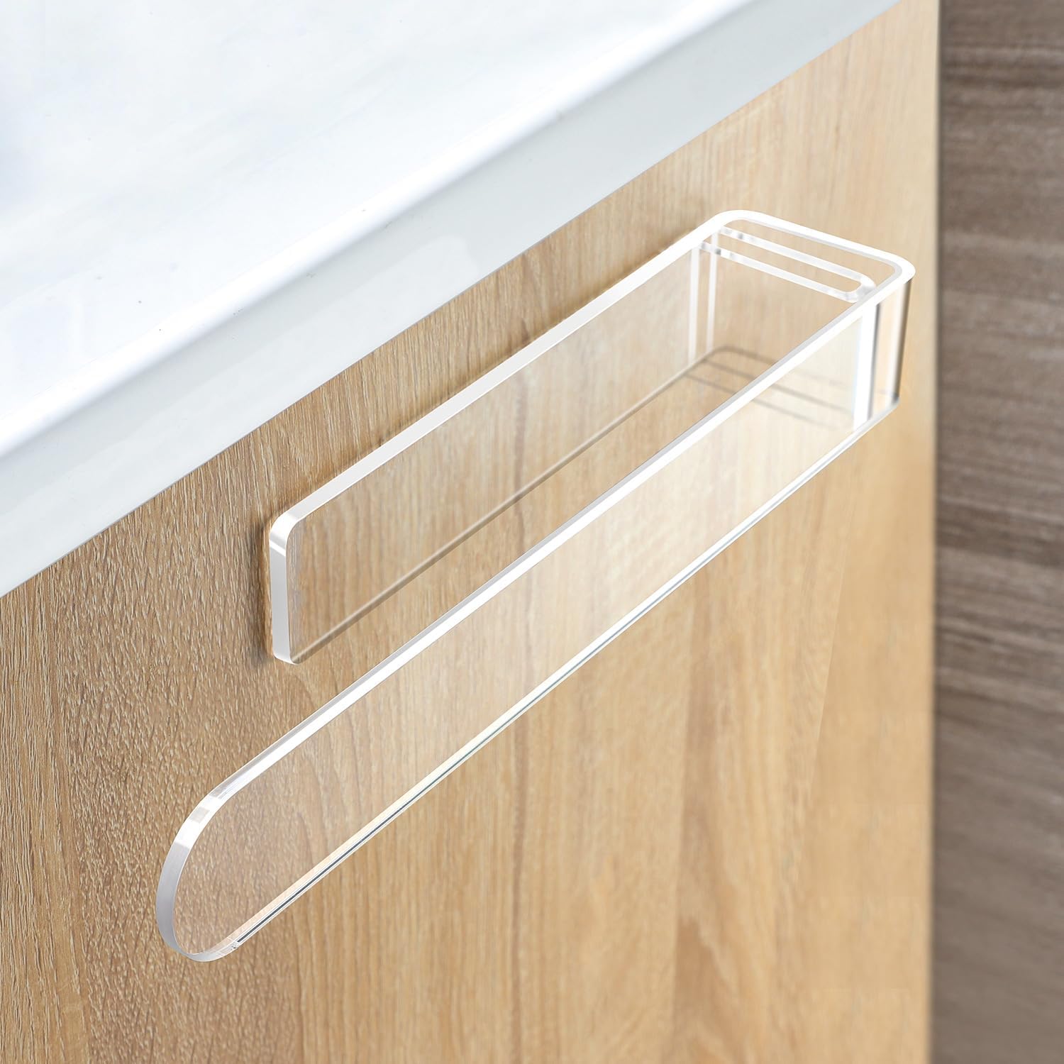 Taozun Adhesive Towel Holder - Clear Towel Bar Stick on Wall, 11.8-Inch Acrylic Hand Towel Rack Plastic Towel Ring for Bathroom - Image 2
