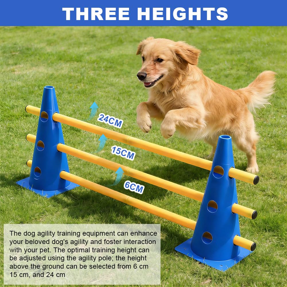 Juego de agilidad para perros pequeños Cavaletti, accesorios para caballo, accesorios de entrenamiento de fútbol, ayudas de educación, 23 cm de altura, 10 conos, 5 barras, bolsa de malla