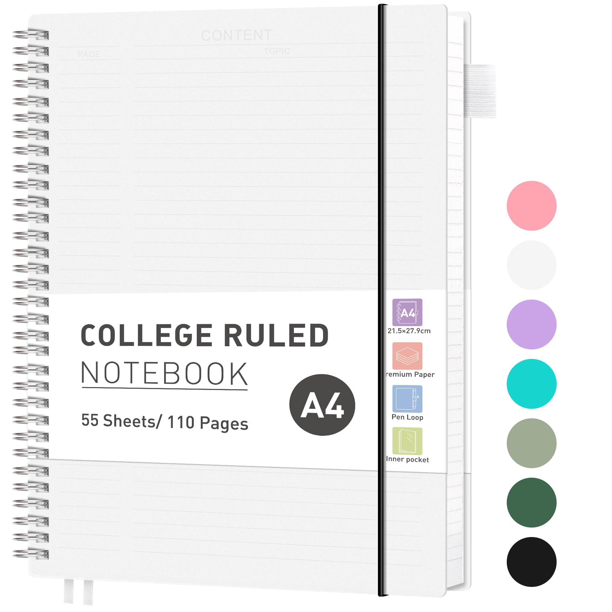 RETTACY A4 Notebook, Lined Wirebound Spiral Notebook College Ruled Paper 110 Pages for Writing Journals for Women 100gsm