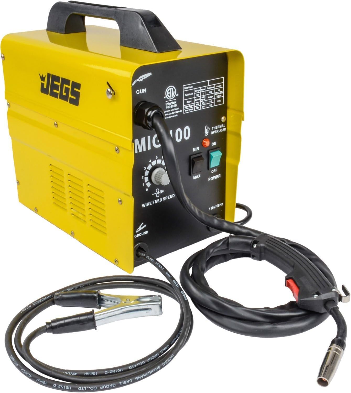 JEGS MIG 100 Gasless Welder - 110V AC - 20 Amps of Input Current - MIG Welder Includes Hand-Held Mask, Wire Brush, Spool of Wire, Welding Torch and One-Year Warranty - Simple Controls and Operation