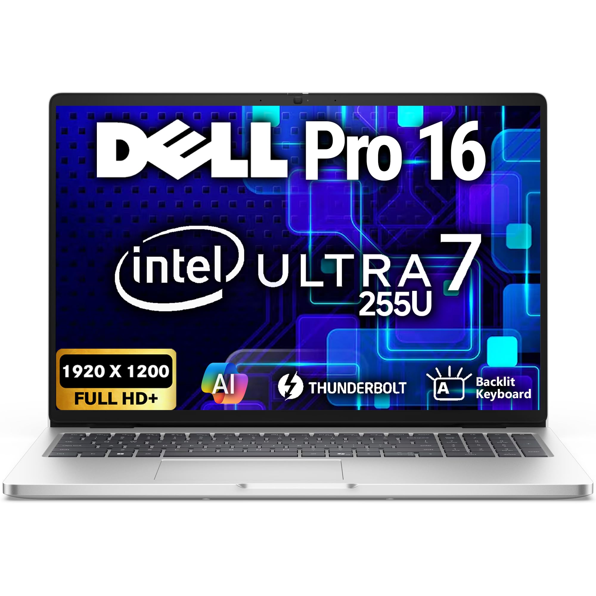 Dell Pro 16 FHD+ 16" Display, Intel Ultra 7 255U, oemgenuine Customized Laptop, 32GB / 64GB RAM, 512GB / 1TB / 2TB SSD, Backlit Keyboard, WiFi 6E + BT, RJ-45, HD Webcam, Win 11 Pro, Business AI Laptop