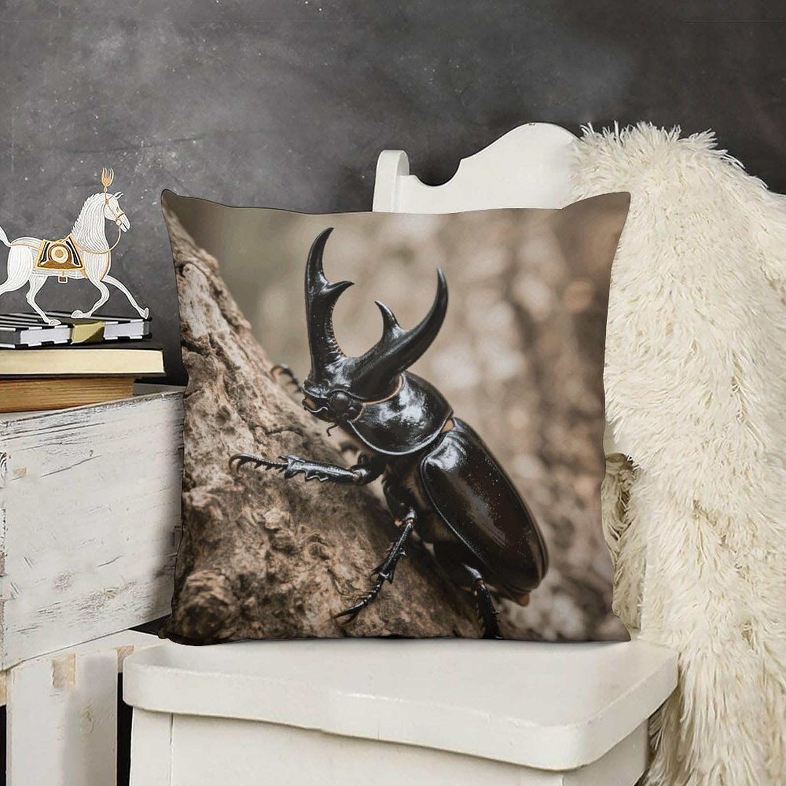 FodPand Boho Farmhouse Rhinoceros Beetle Pillow Covers with Hidden Zipper 12x12 Soft Plush Cushion Cover Decorative Throw Pillow Cases for Couch Bed Sofa Living Room Indoor Outdoor Home Decor