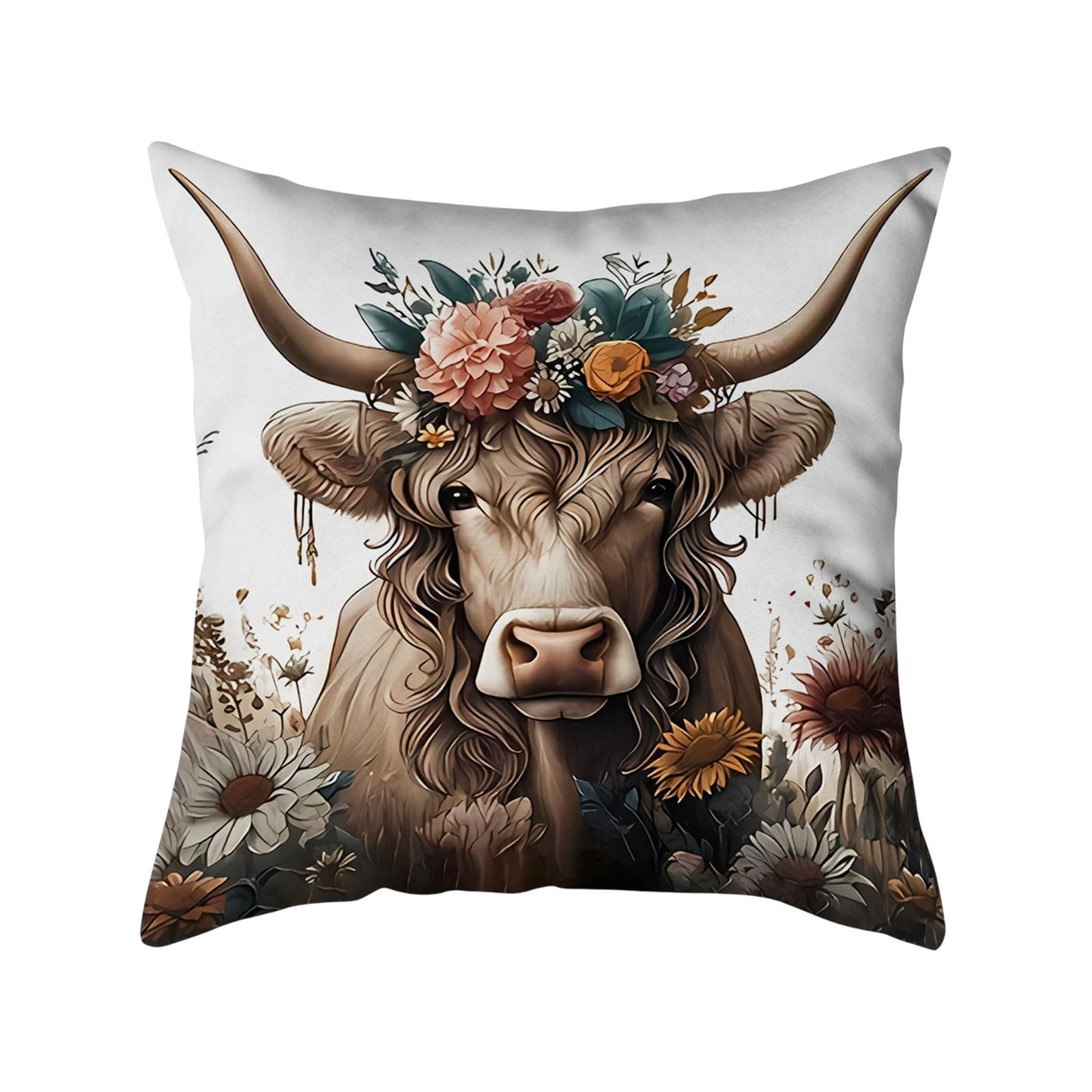 YBEBEWE Cute Animal Print Pillow Cover, Animal Embroidery Cushion Case, Fun Decoration For Living Room Sofa And Bed, Christmas Decoration, 18x18 Inches. (Calf6) — image 1