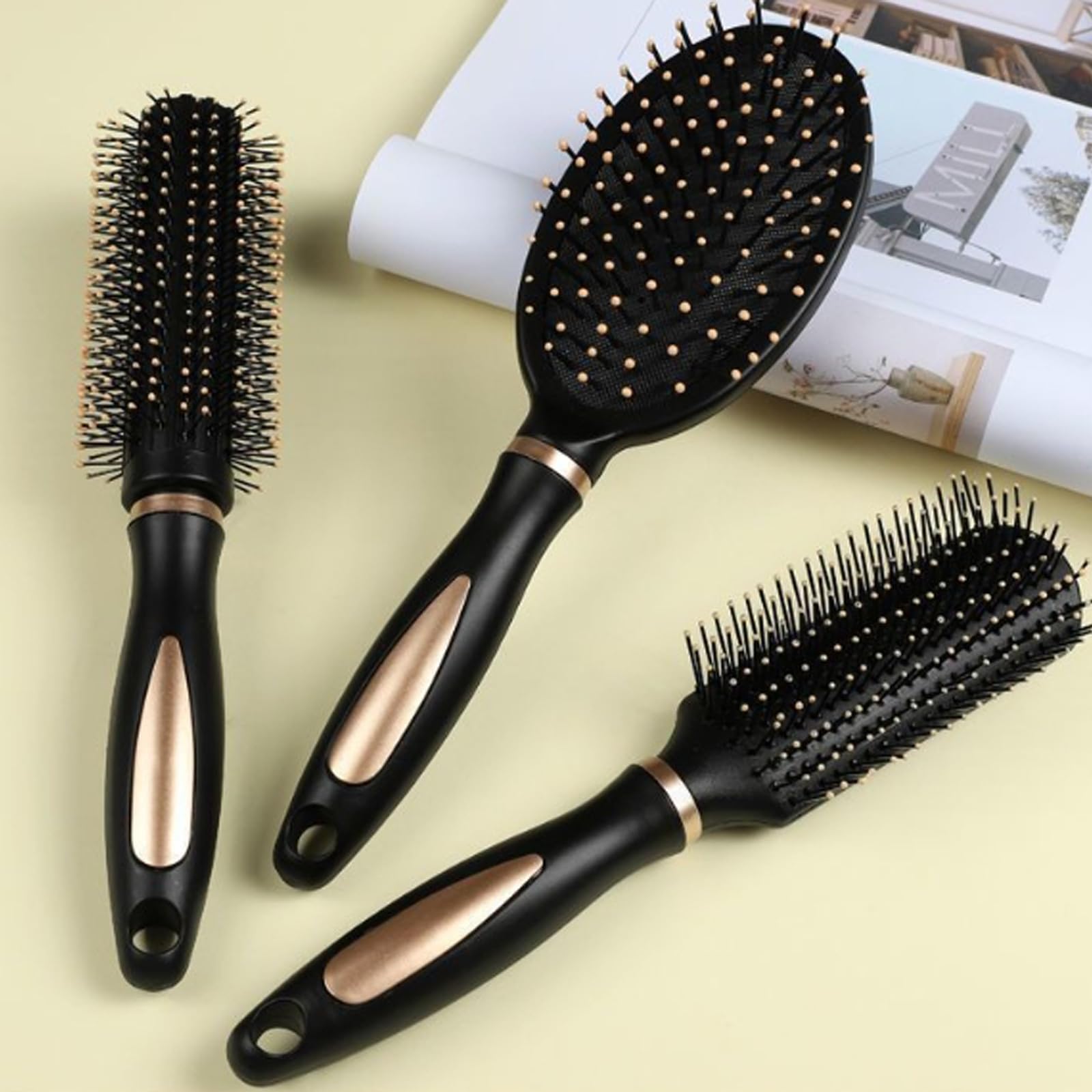 JarKuen Hairbrushes 4Pcs Hair Brush Set Anti Static Massage Oval Comb Round Hair Brush Vent Hair Brush Detangling Brush Paddle Brush for for Men Women Curling Hair Drying - Image 3