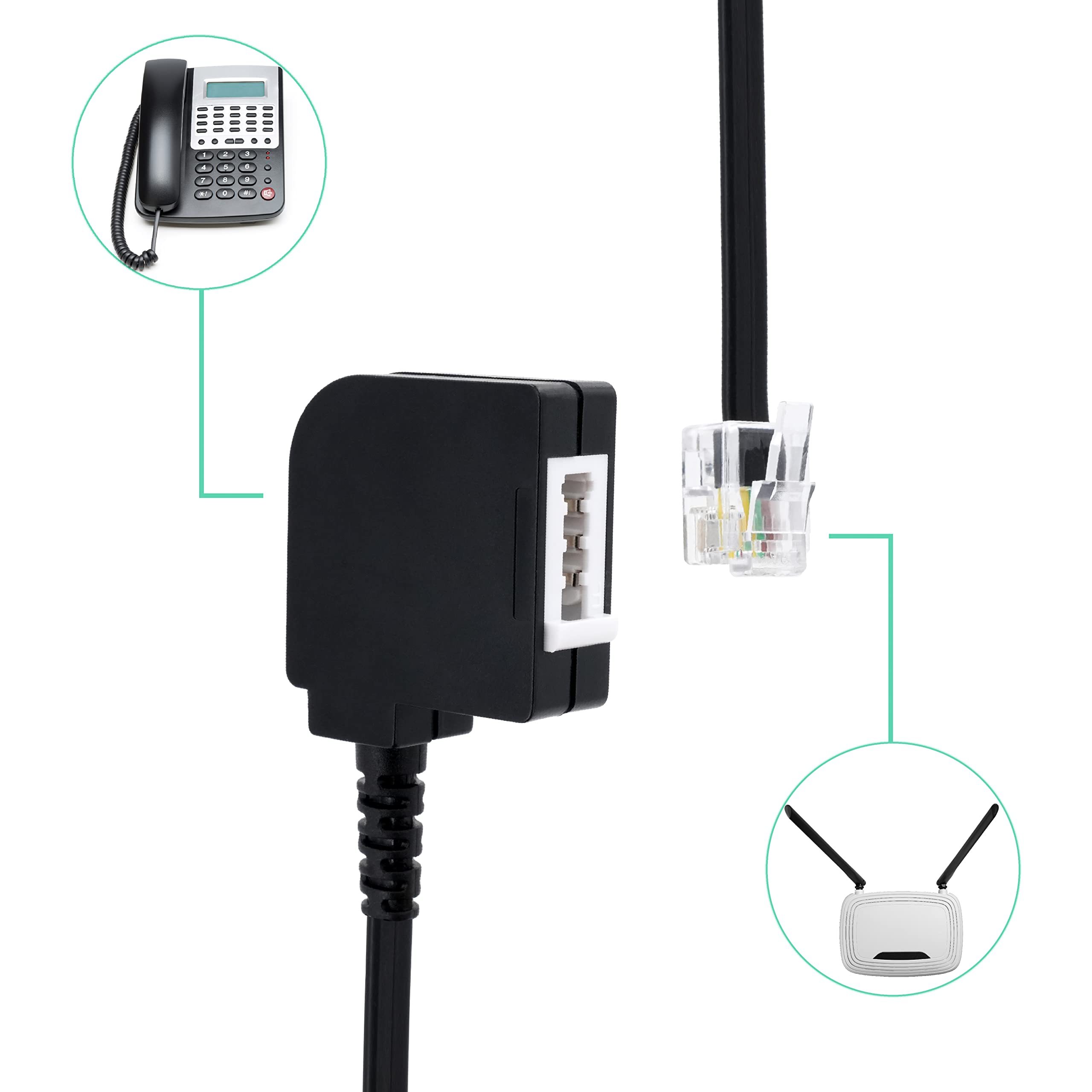 BIGtec Adaptateur TAE TAE-F femelle vers RJ11/RJ14 6P4C - Câble adaptateur téléphone fixe - Routeur modem - Câble de téléphone - 0,2 m - Noir