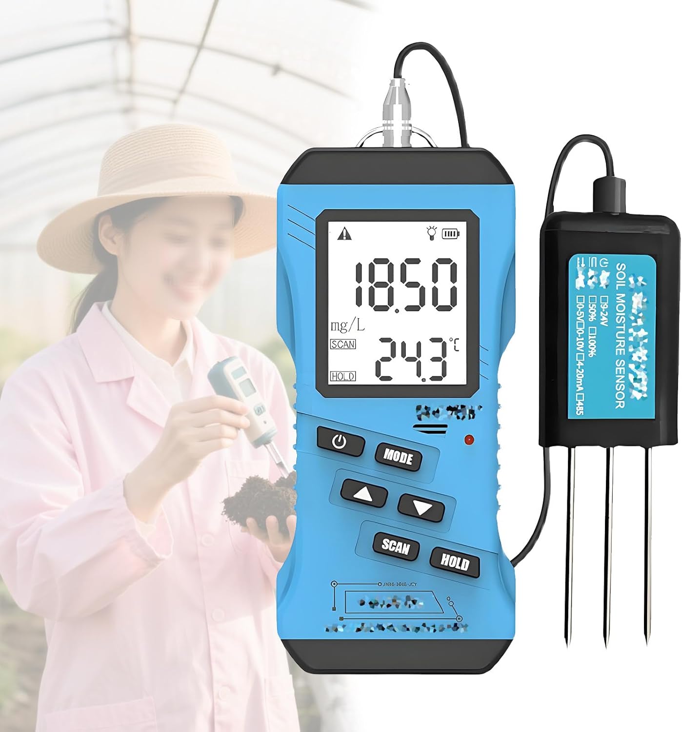 Soil Analyzer, Digital Plant Moisture Meter with Humidity, Fertility, pH, Temperature, and Sunlight Monitor for Gardening and Agriculture