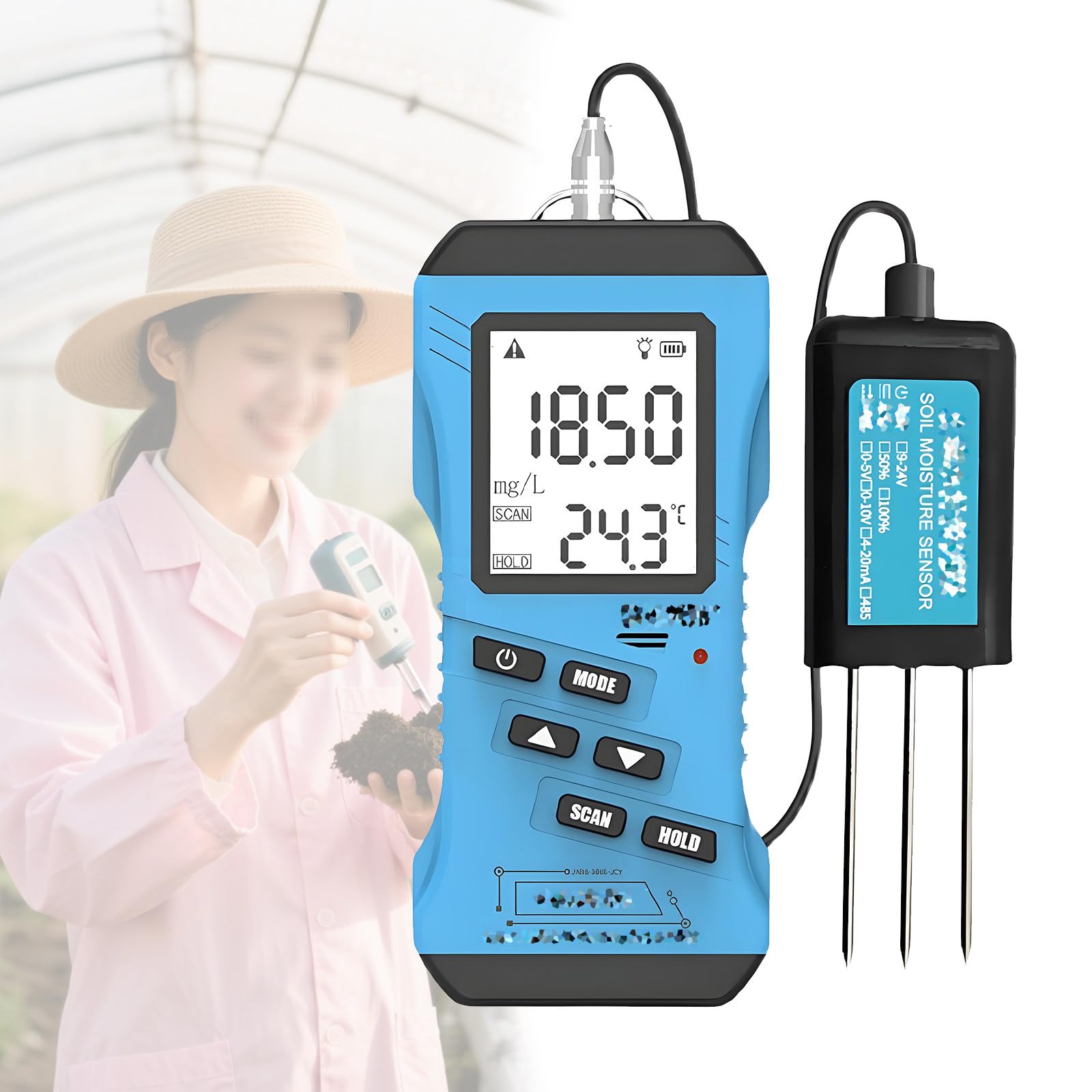 Analizador De Suelo, Medidor Digital De Humedad para Plantas con Monitor De Humedad, Fertilidad, Ph, Temperatura Y Luz Solar para Jardinería Y Agricultura.