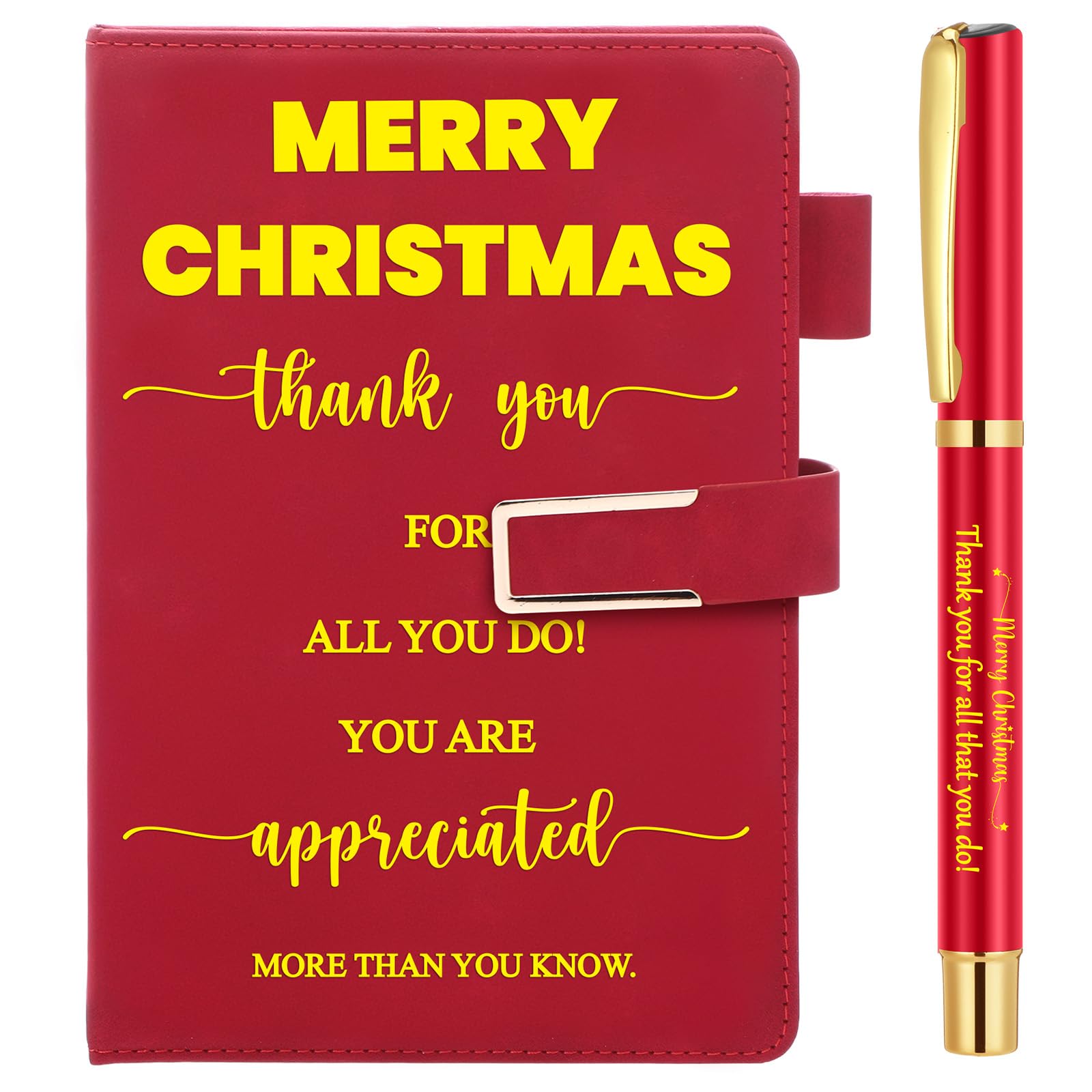 Faccito Christmas Employee Appreciation Thank You Gifts Notebook and Pen Set Christmas Leather Notebook Motivational Ballpoint Pens Leaving Gift Spiral Notepads for Colleagues Friends Coworker(Red)