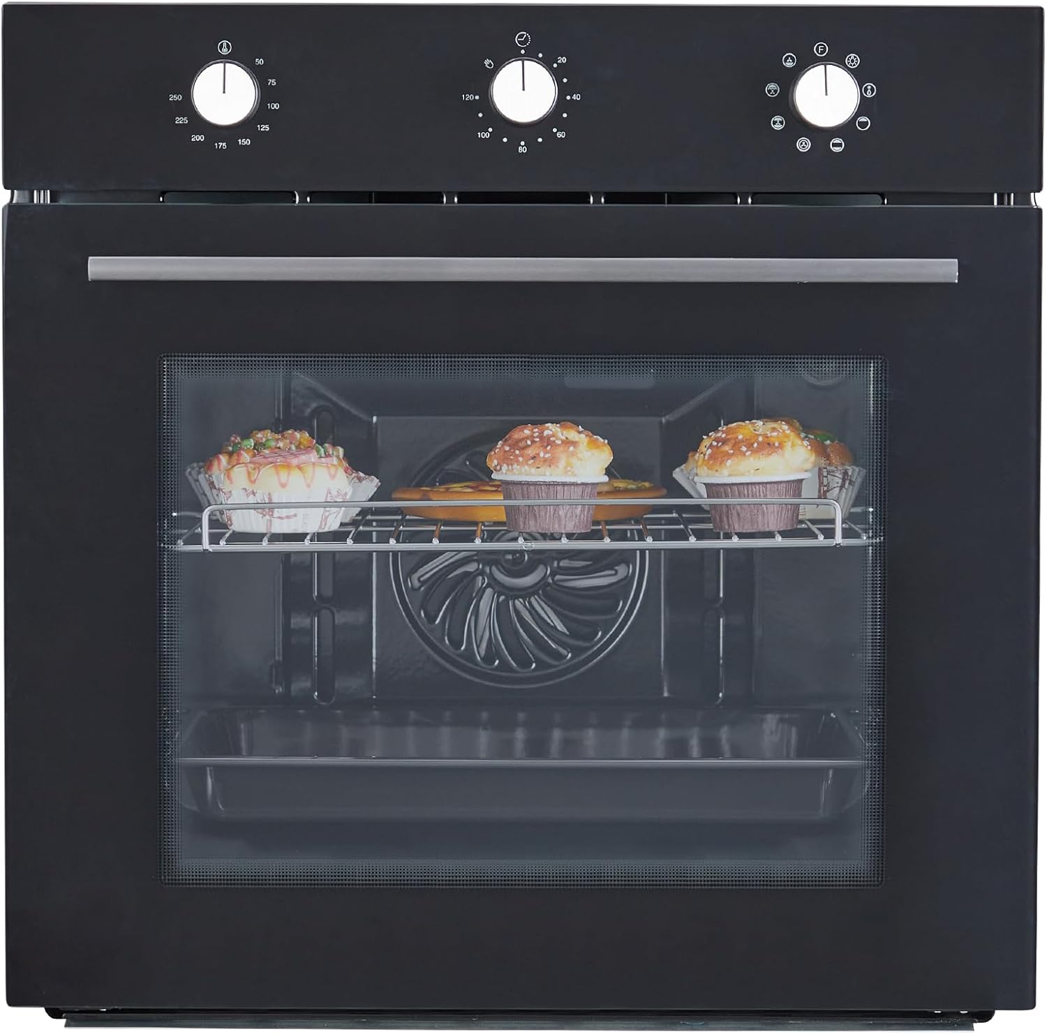 24 Inch Built-in Electric Single Wall Oven, 2.5Cu.ft. Stainless Steel Convection Oven with 8 Cooking Functions, Mechanical Knob Control, Timer, Convection Fan and Safety Lock, 3000W, Black