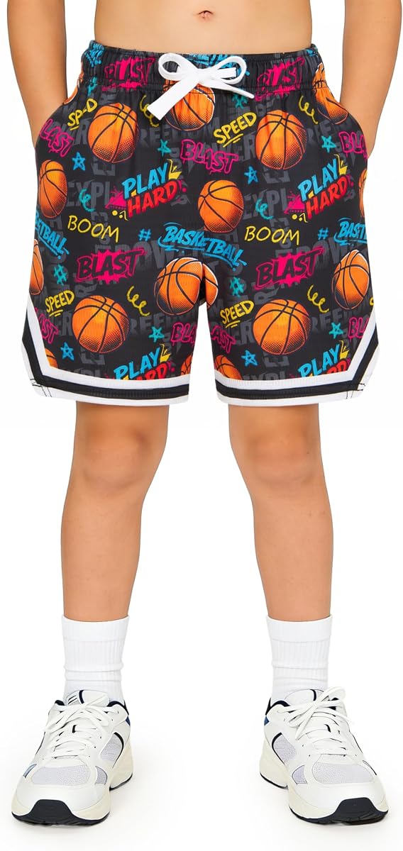 Cozople Boys Athletic Shorts Breathable Quick Dry Mesh Basketball Shorts | Boys sports shorts with pockets stretchy running short casual drawstring elastic waistband for 7-12T daily sports training