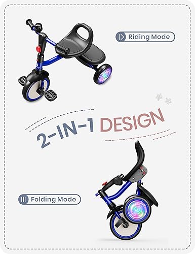 Miniatura 4 de besrey Triciclo para niños con ruedas flash para edades de 18 meses a 5 años, triciclo para niños pequeños con campana, triciclo para niños, regalo